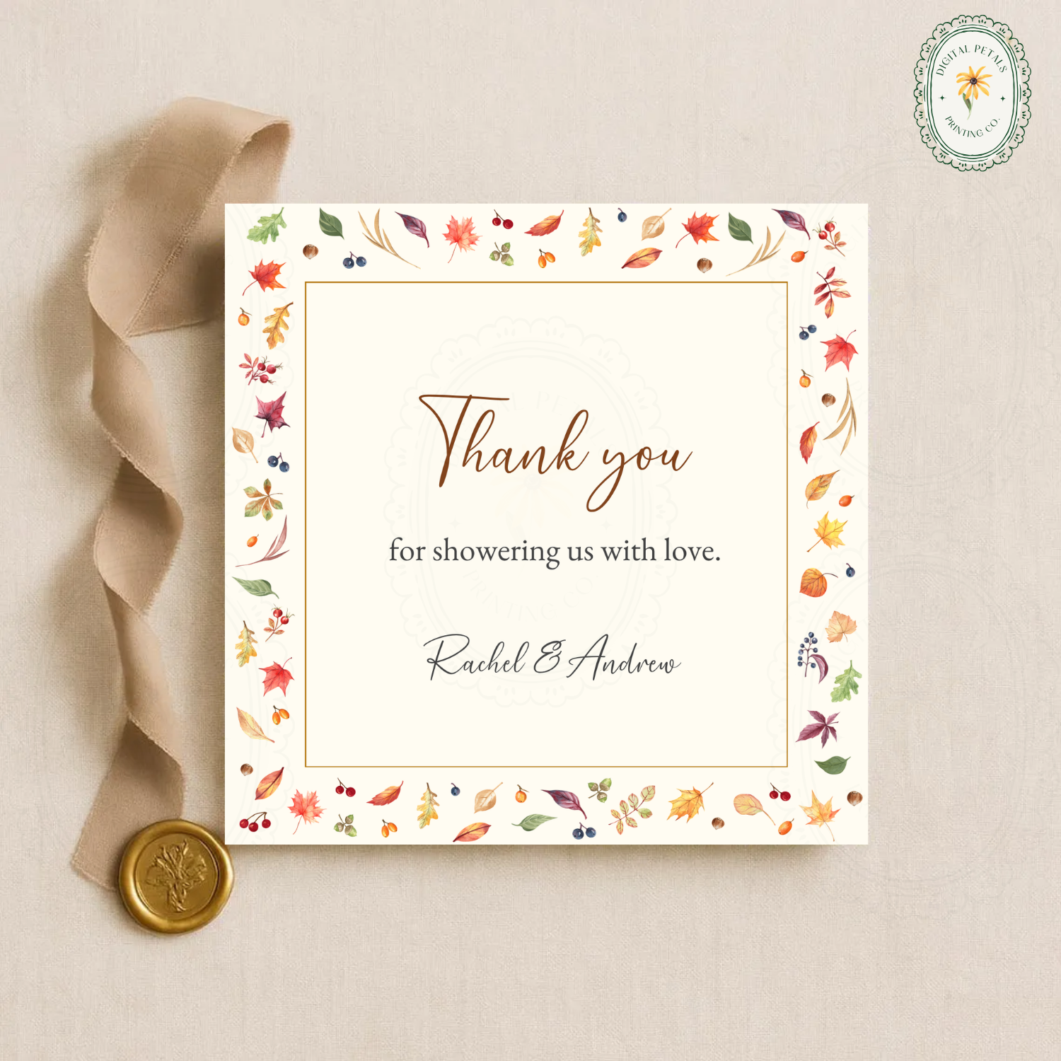 Terracotta & Cream Fall Leaves Thank You Card Template | Editable Canva Digital Download