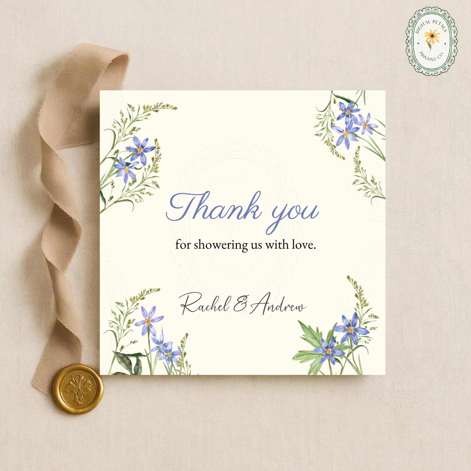 Powder Blue Wildflower Thank You Card Template | Editable Canva Digital Download
