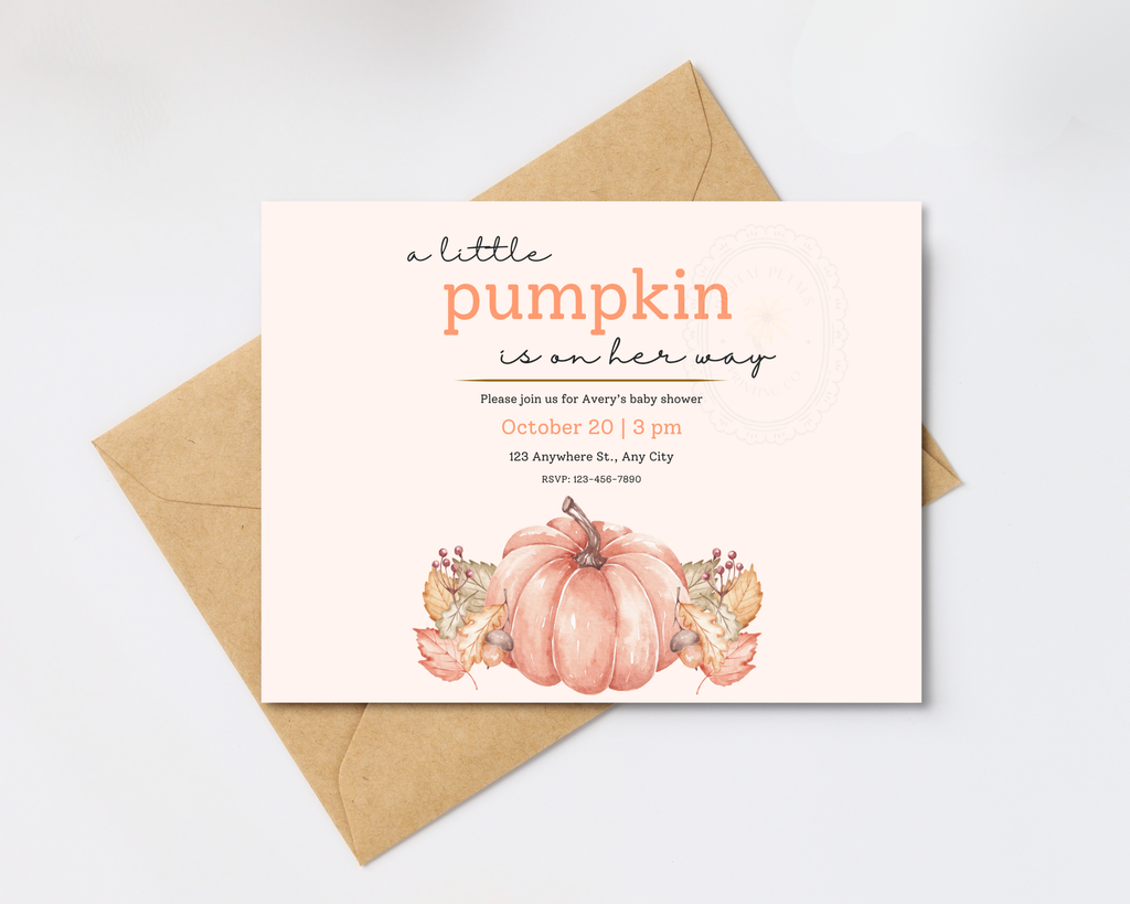 A Little Pumpkin Baby Shower Invitation | Autumn Landscape Digital Download | Canva Editable