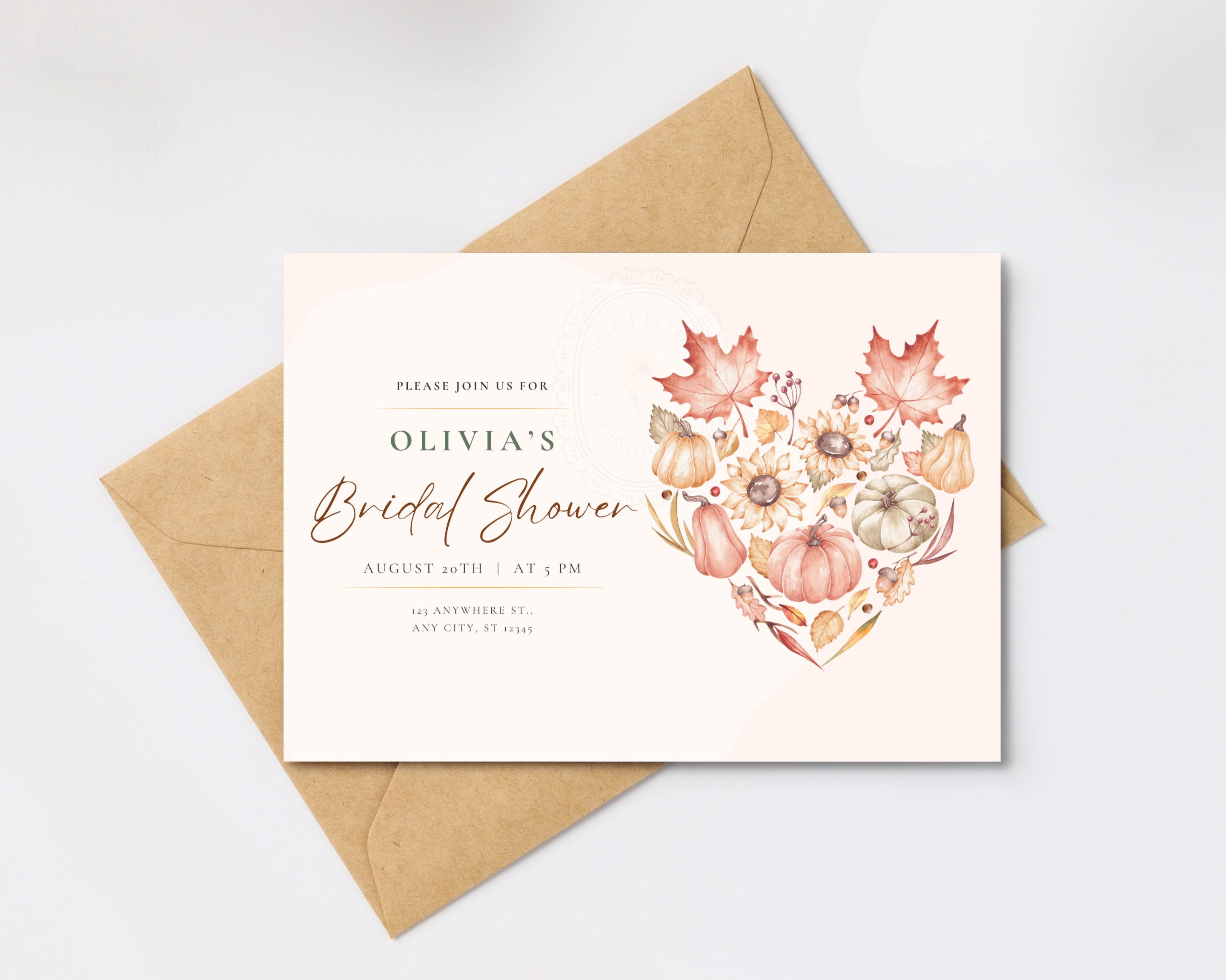 Autumn Maple Leaves Fall Bridal Shower Invitation | Printable Landscape Template | Digital Download