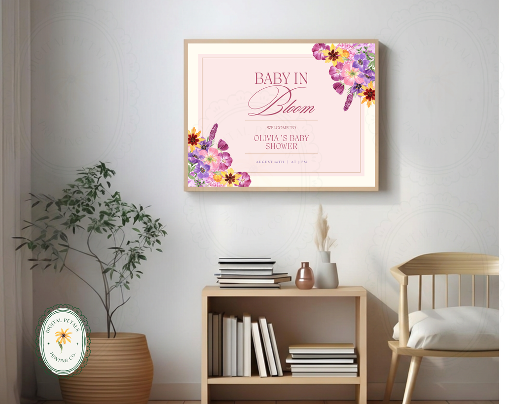 Baby in Bloom Spring Baby Shower Welcome Sign | Floral Canva Template | Editable Digital Download