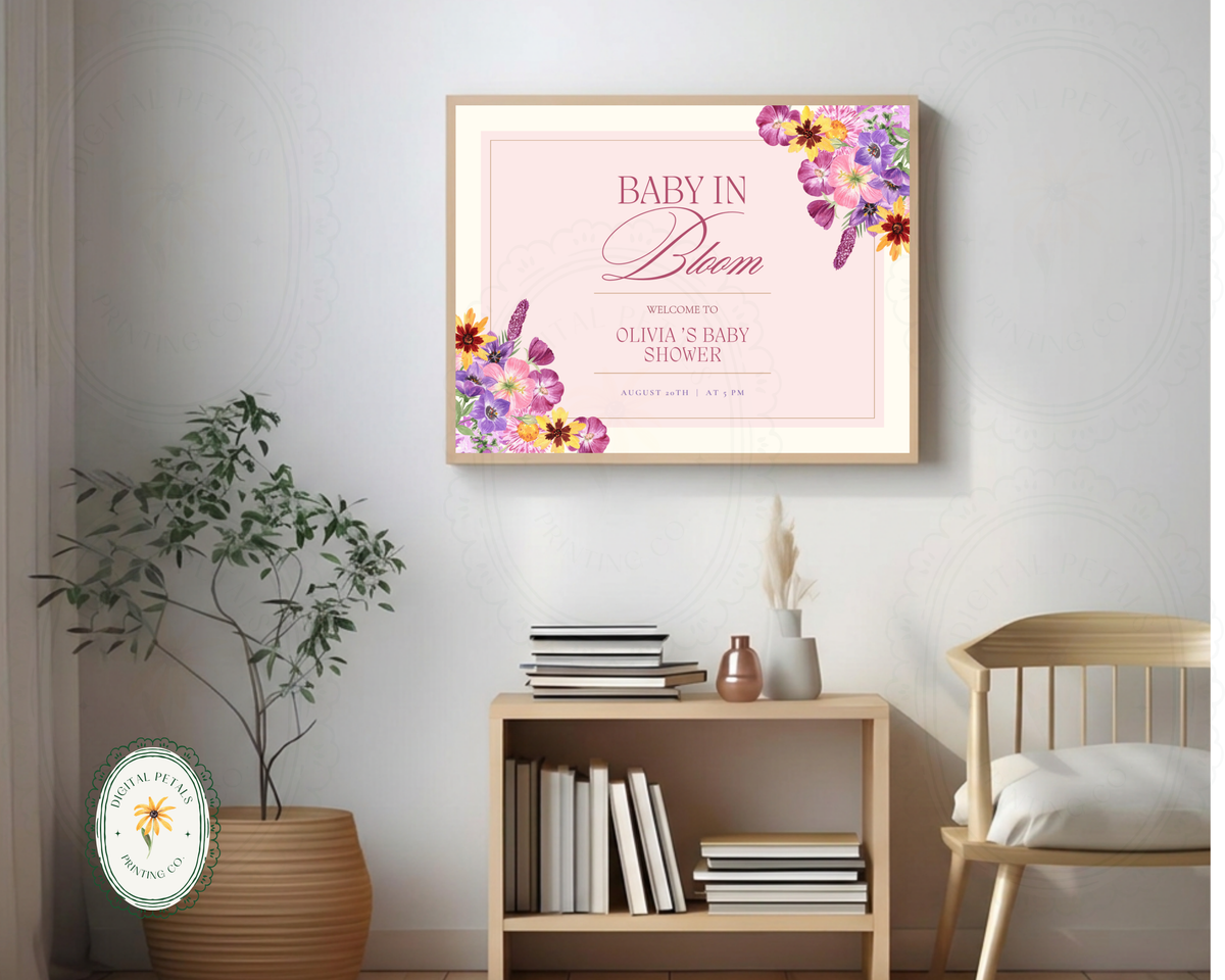 Baby in Bloom Spring Baby Shower Welcome Sign | Floral Canva Template | Editable Digital Download