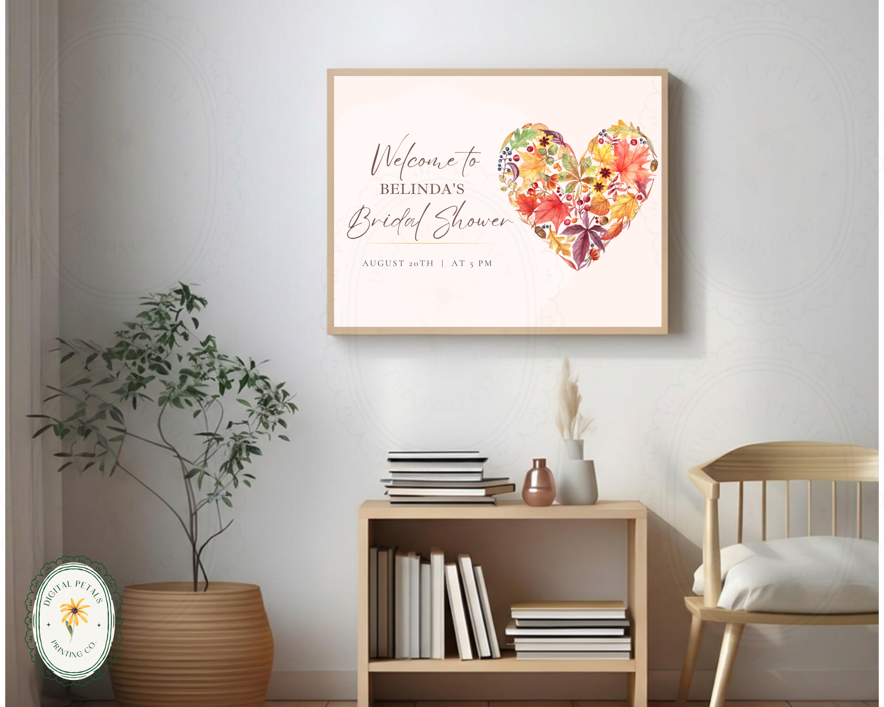 Fall Wildflower Bridal Shower Welcome Sign | Boho Heart Border | Editable Canva Digital Download | Print at Home