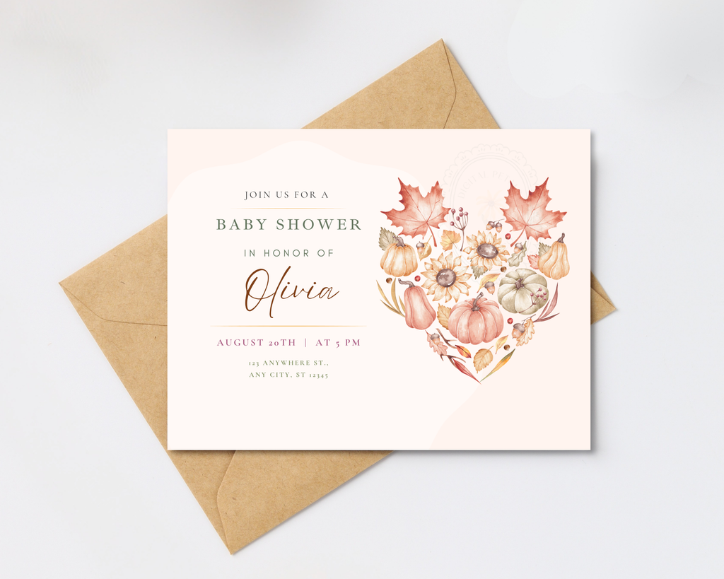 Leaves of Fall Baby Shower Invitation | Autumn Landscape Digital Download | Canva Editable