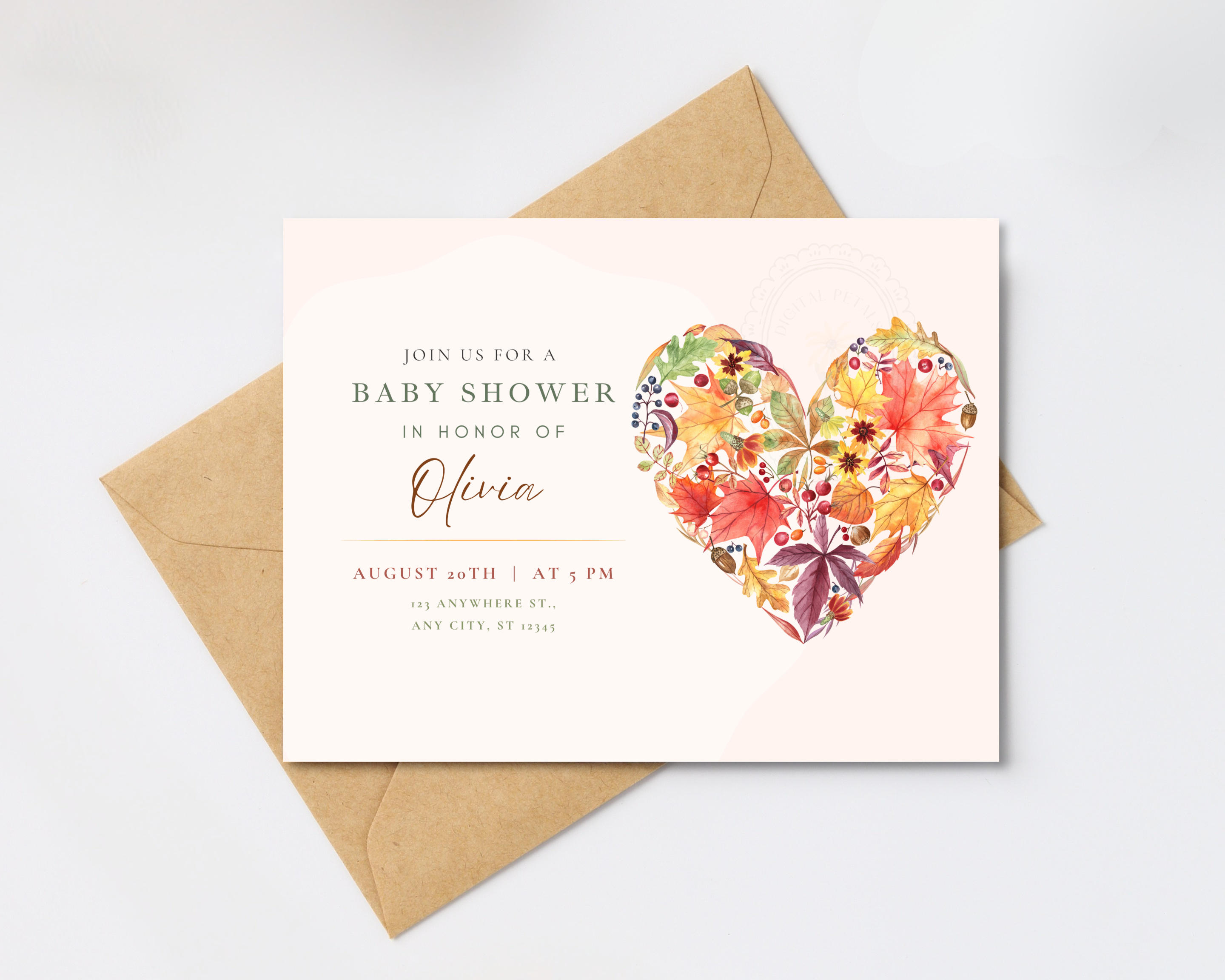 Rustic Fall Baby Shower Invitation Template | Autumn Floral Landscape | Canva Digital Download