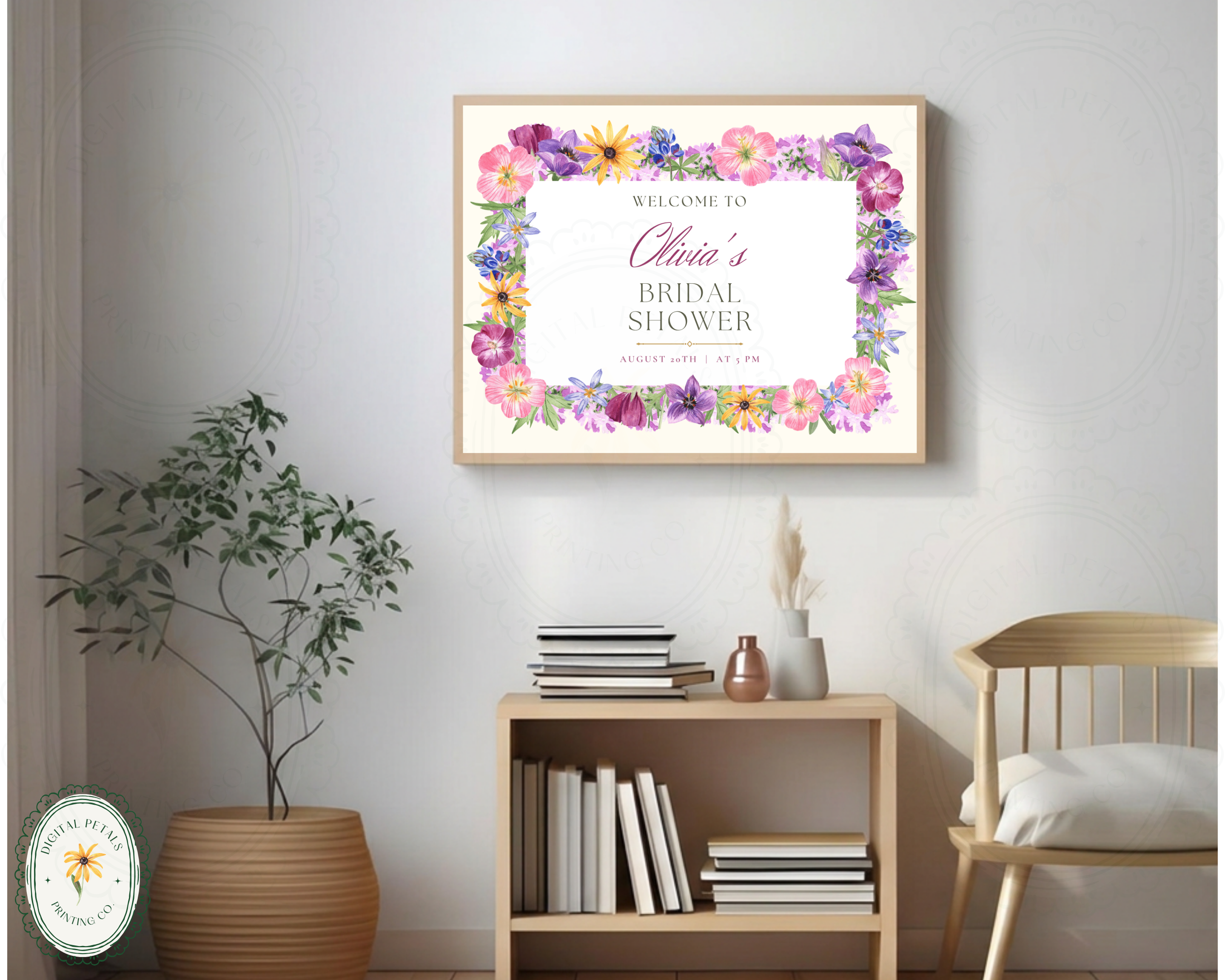 Bridal Shower Garden Party Welcome Sign Wildflower Border Template | Editable Canva Digital Download
