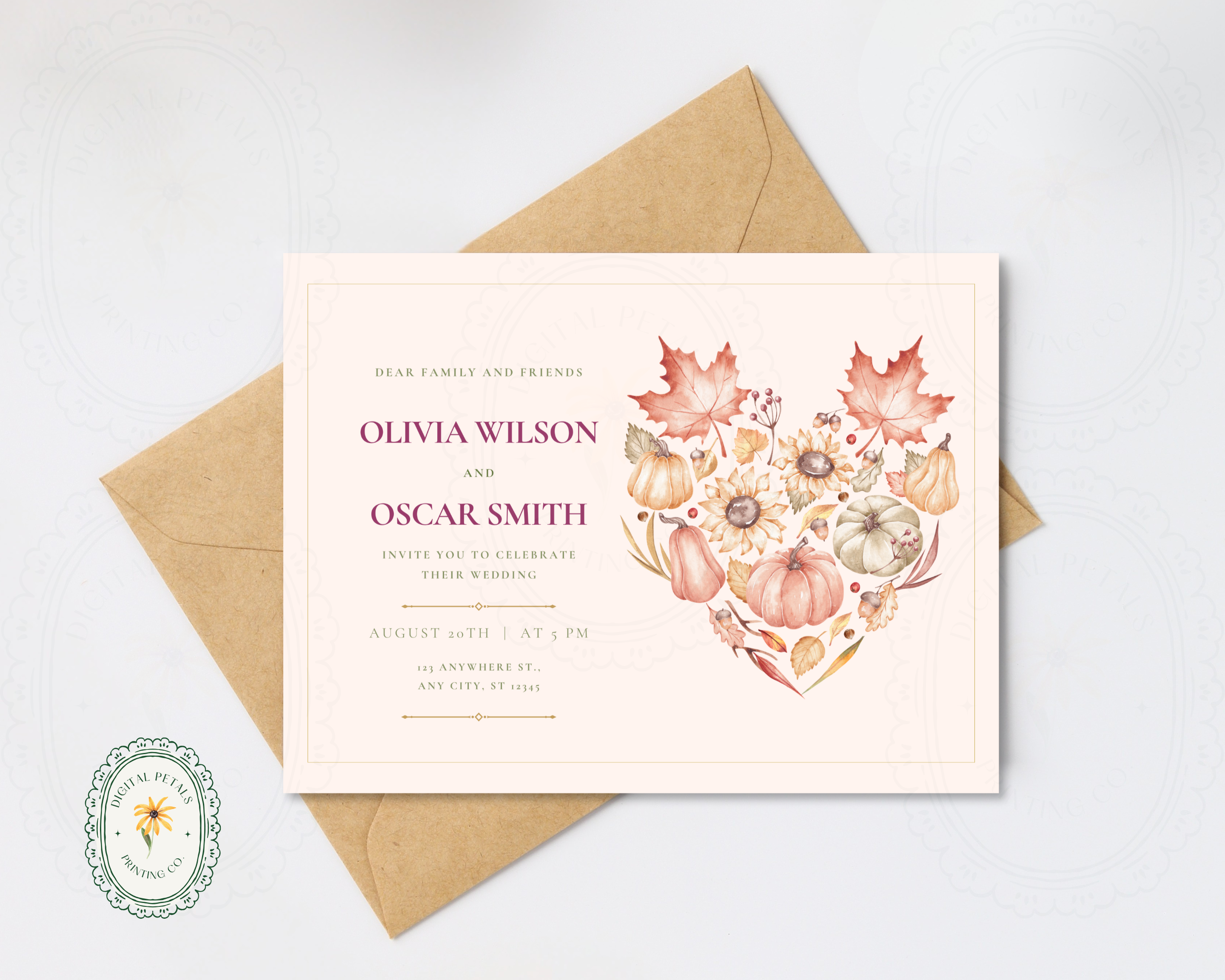 Leaves of Fall Wedding Landscape Invitations | Printable Landscape Template | Digital Download