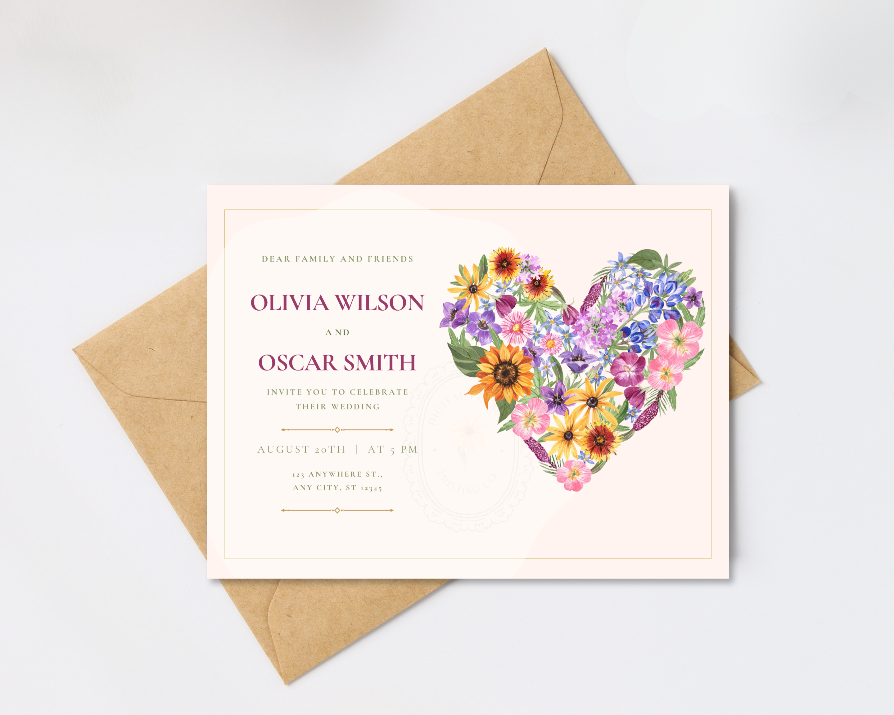 Lavender Wildflower Spring Heart Wedding Invitation | Floral Landscape Digital Download | Canva Editable