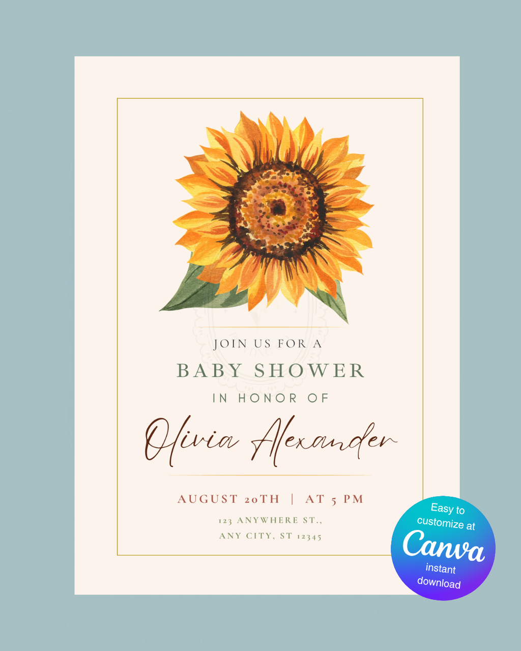 Sunflower Baby Shower Invitation — Editable Digital Download Template