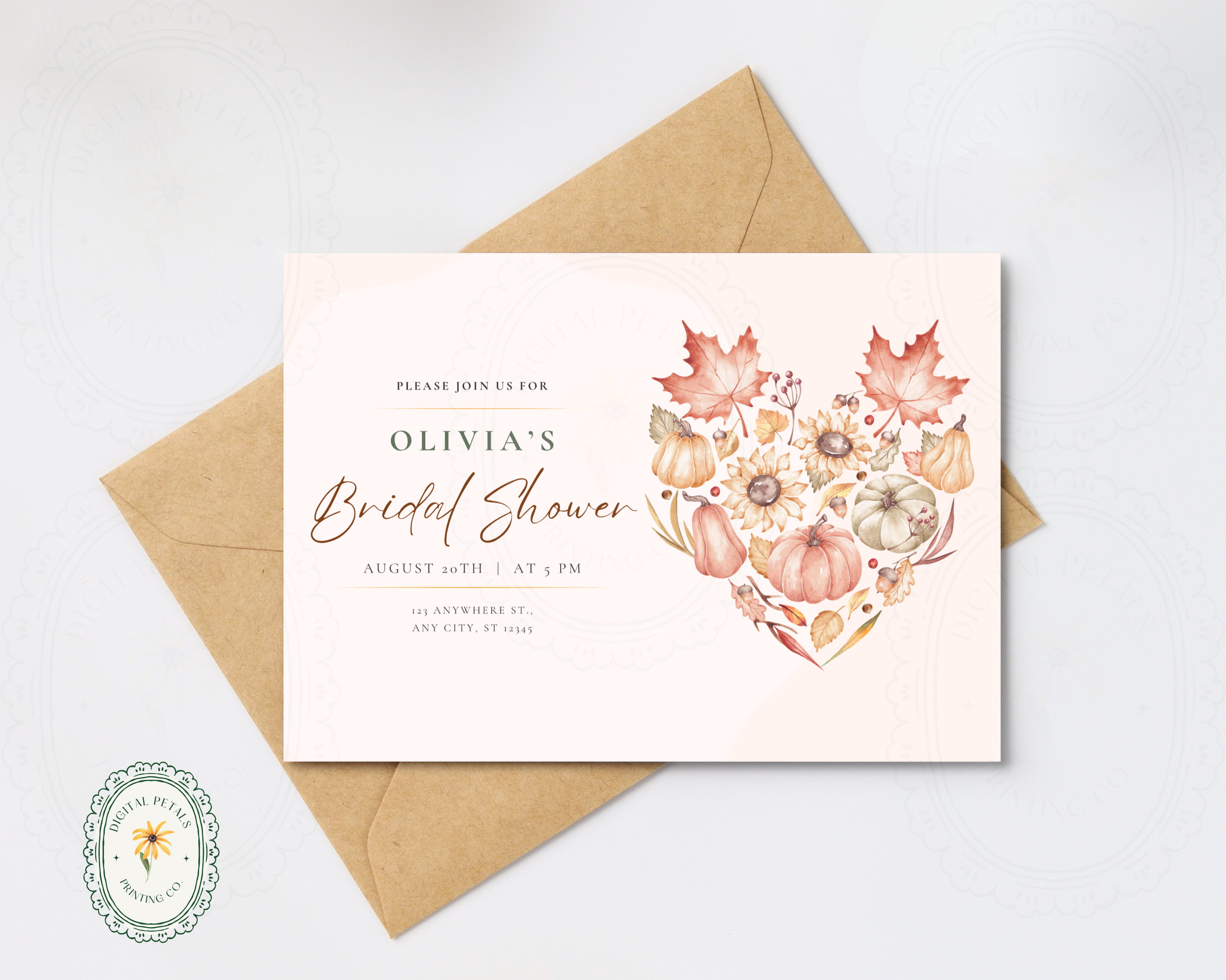 Autumn Maple Leaves Fall Bridal Shower Invitation | Printable Landscape Template | Digital Download