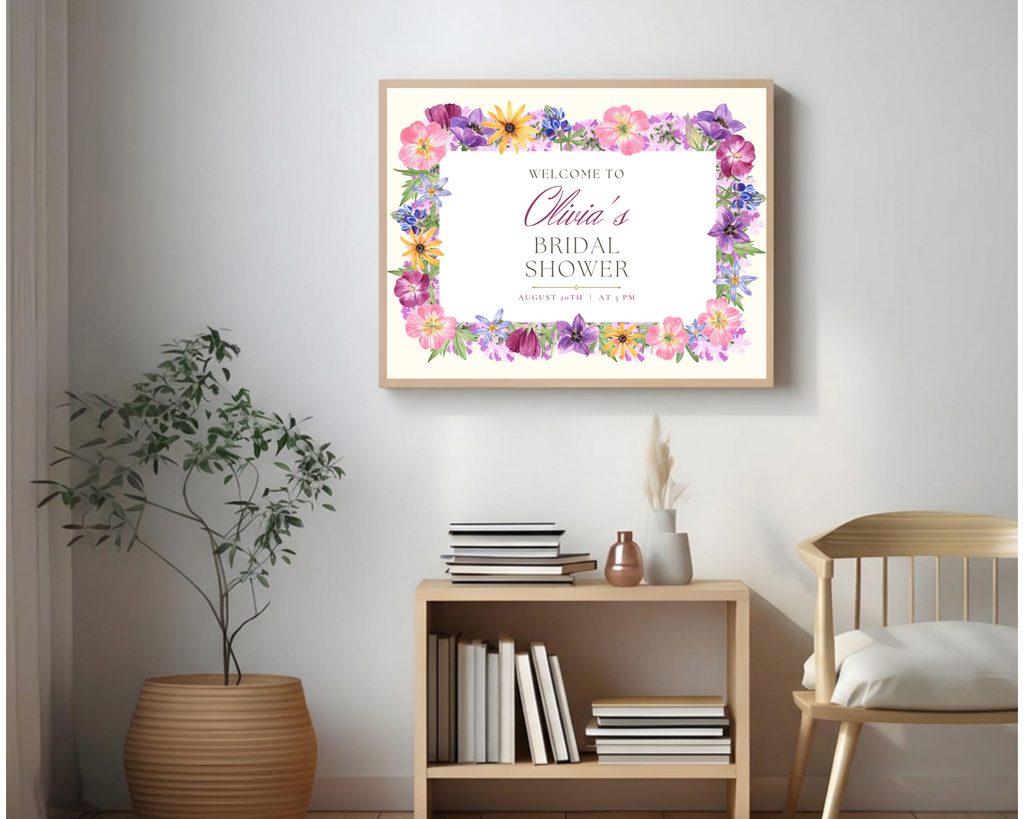 Bridal Shower Garden Party Welcome Sign Wildflower Border Template | Editable Canva Digital Download