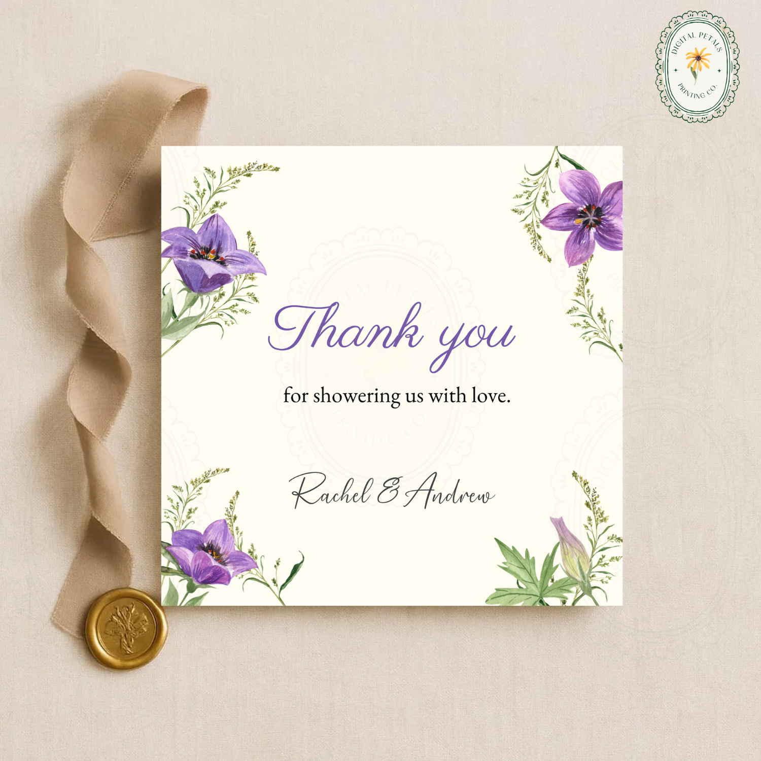 Violet & Periwinkle Wildflower Thank You Card Template | Editable Canva Digital Download