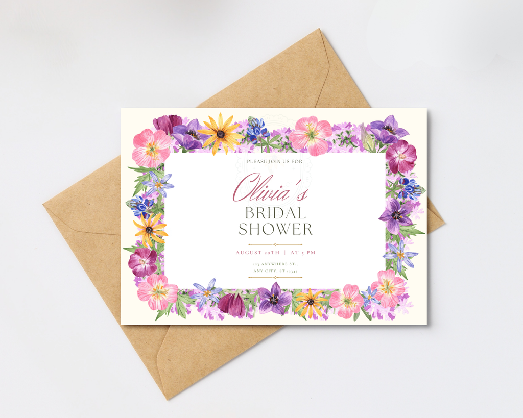 Lavender Spring Wildflowers Bridal Shower Invitation | Printable Landscape Template | Digital Download