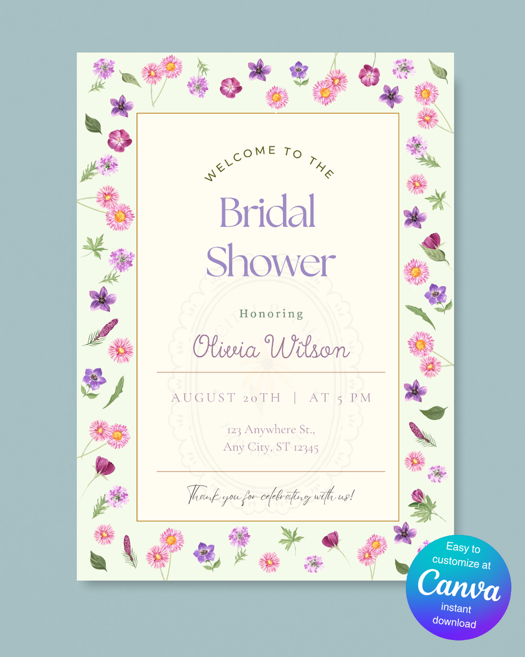 Spring Garden Wildflowers Bridal Shower Welcome Sign Template | Editable Canva Digital Download
