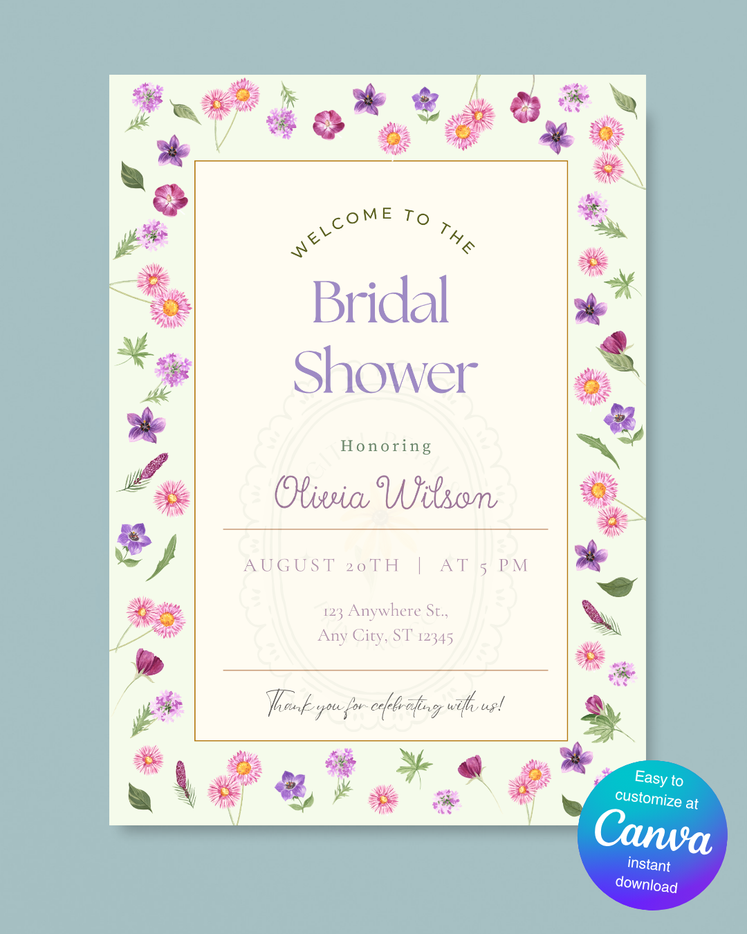 Spring Garden Wildflowers Bridal Shower Welcome Sign Template | Editable Canva Digital Download