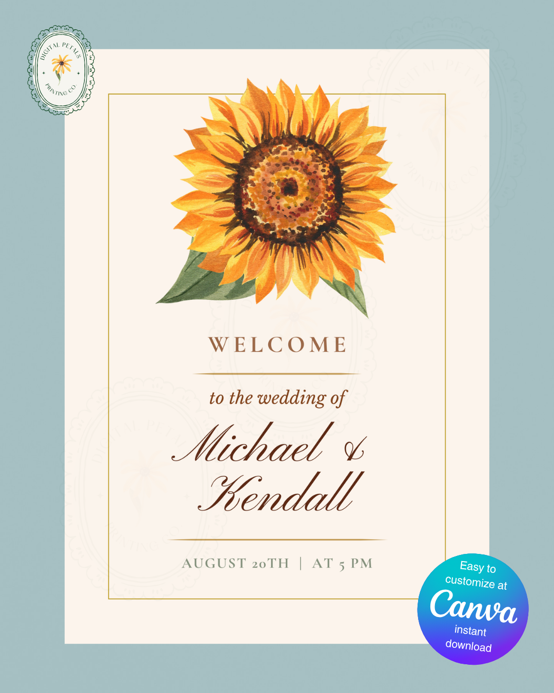 Terracotta & Rust Sunflower Wedding Welcome Sign | Editable Canva Template | Instant Digital Download