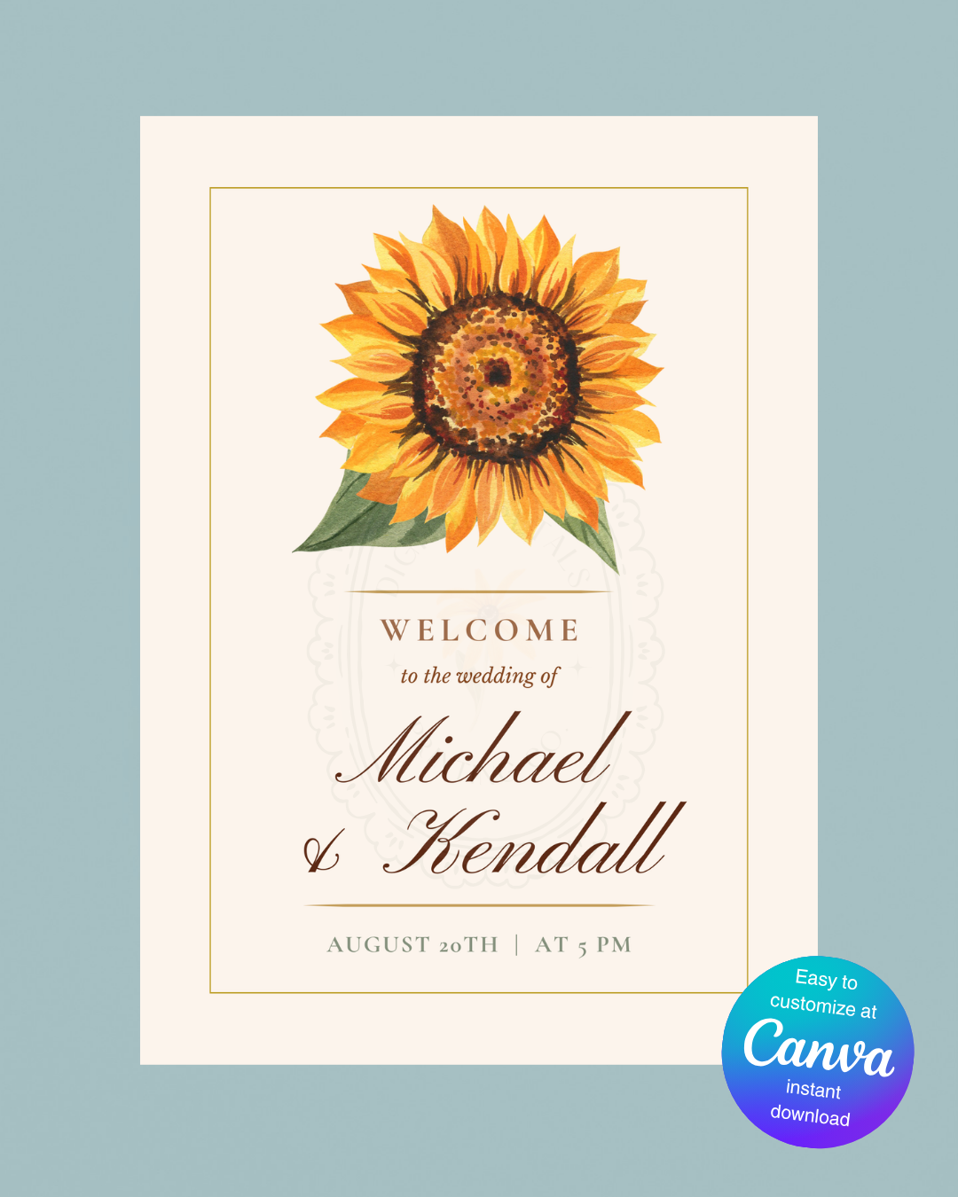 Terracotta & Rust Sunflower Wedding Welcome Sign | Editable Canva Template | Instant Digital Download