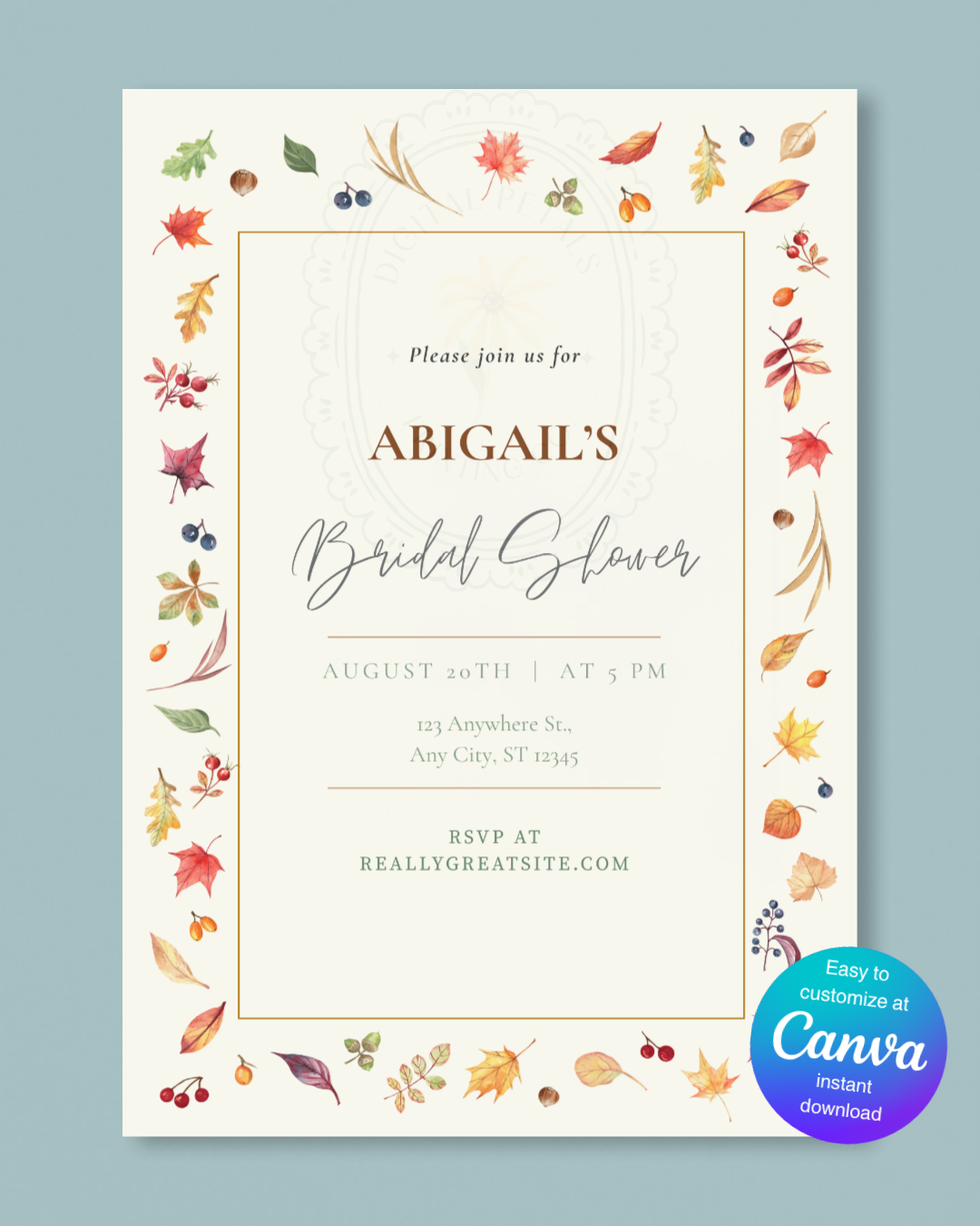 Fall Leaves Bridal Shower Invitation Template | Terracotta & Cream | Digital Download