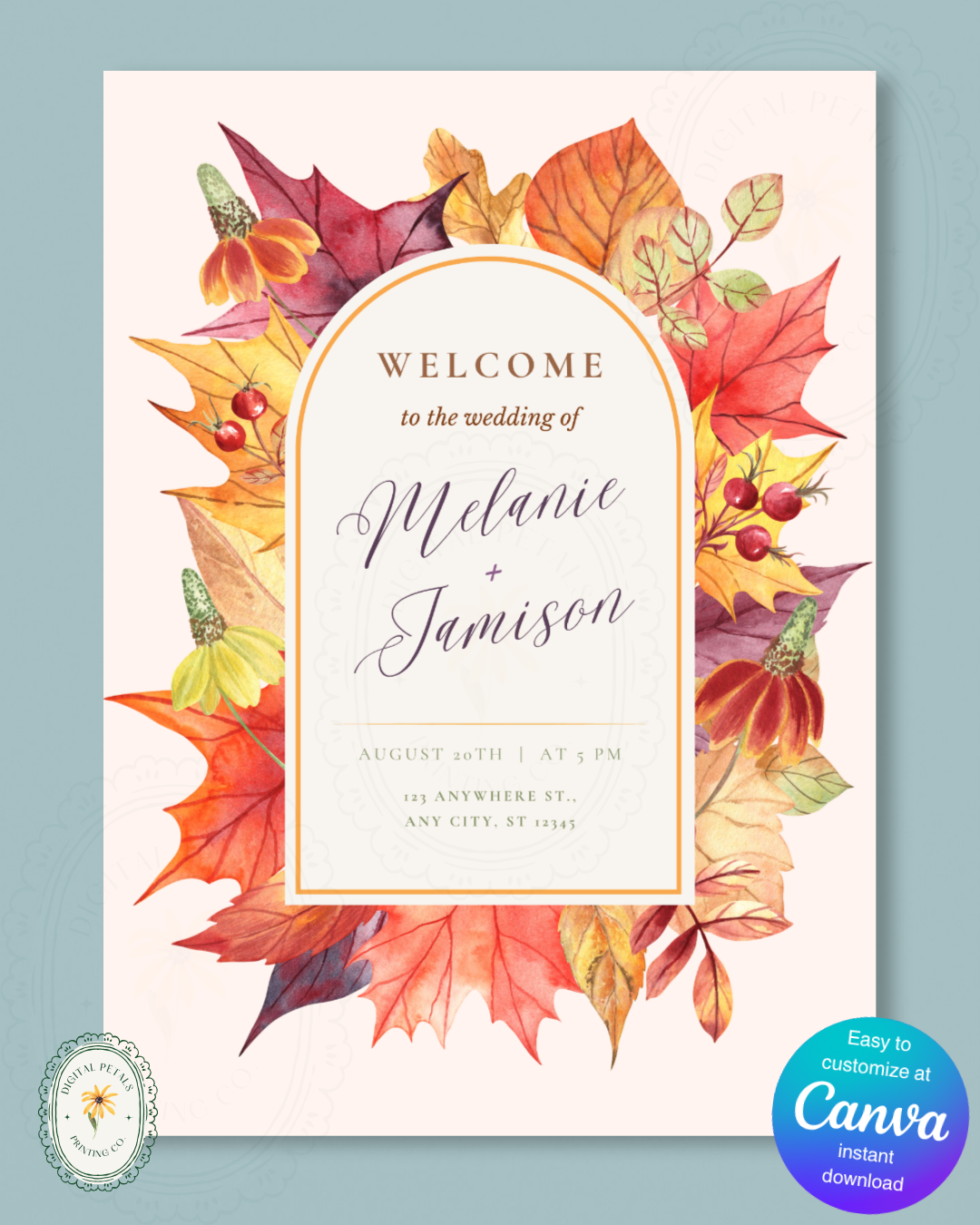 Fall Wedding Welcome Sign Printable | Autumn Harvest Wildflower Boho Wedding Decor | Digital Download
