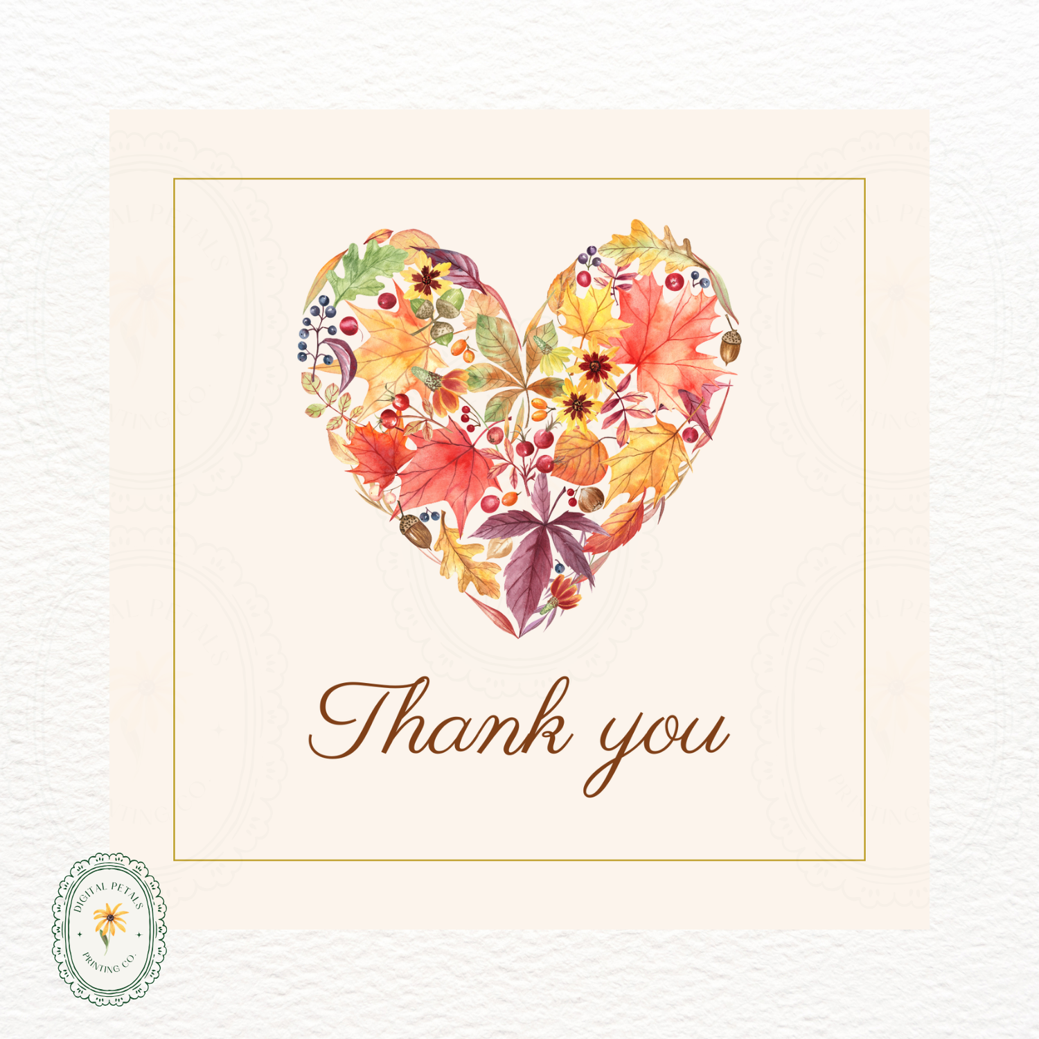 Rustic Fall Heart Thank You Card Template | Editable Canva Digital Download
