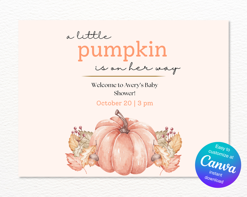 Little Pumpkin Fall Baby Shower Welcome Sign | Editable Canva Template | Digital Download