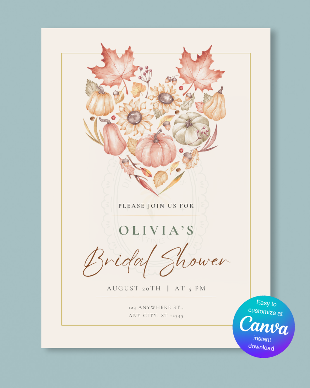 Burgundy Fall Leaves Bridal Shower Invitation Template | Editable Canva Digital Download