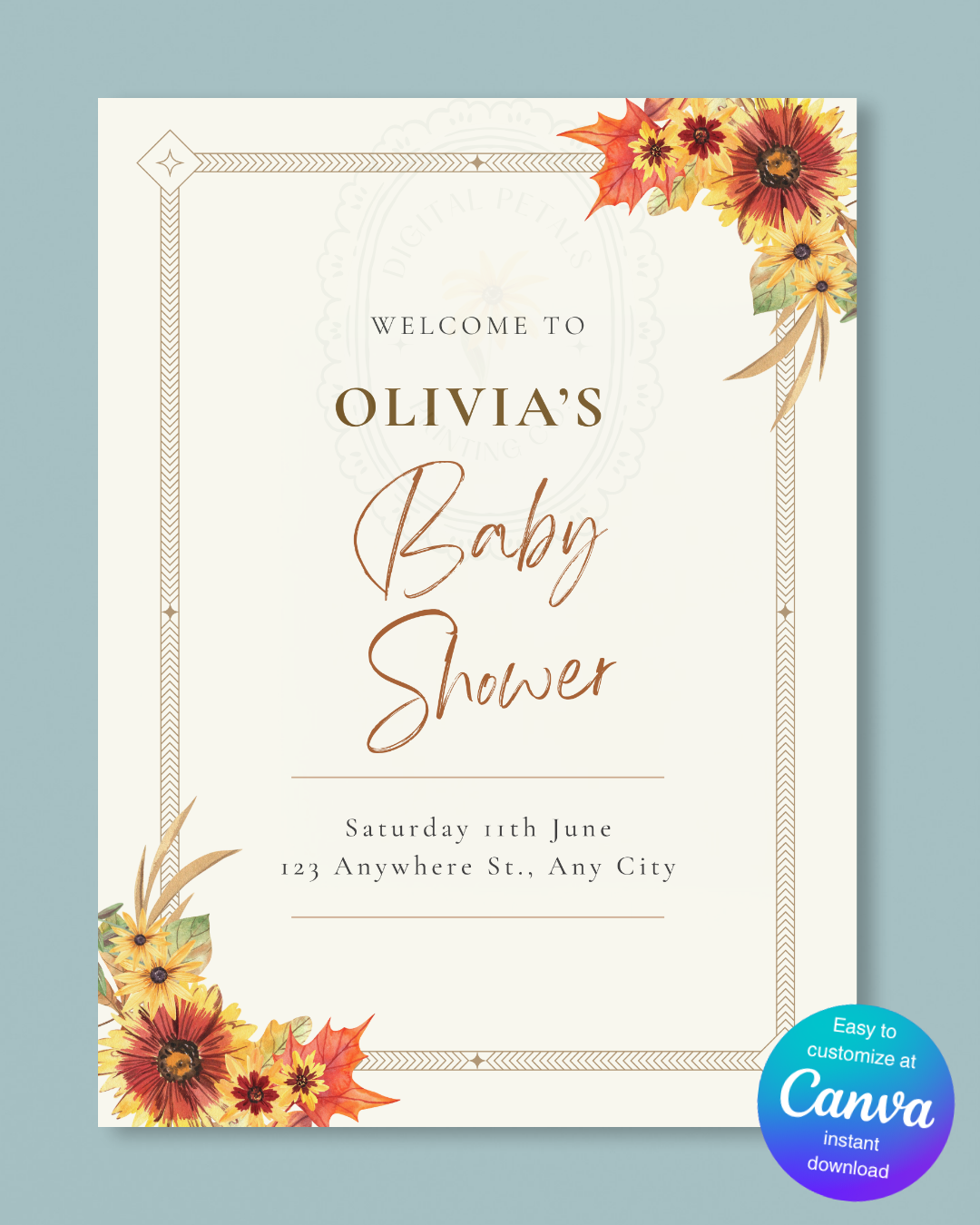 Rustic Fall Wildflowers Baby Shower Welcome Sign Template | Hand Painted Cottagecore Digital Download
