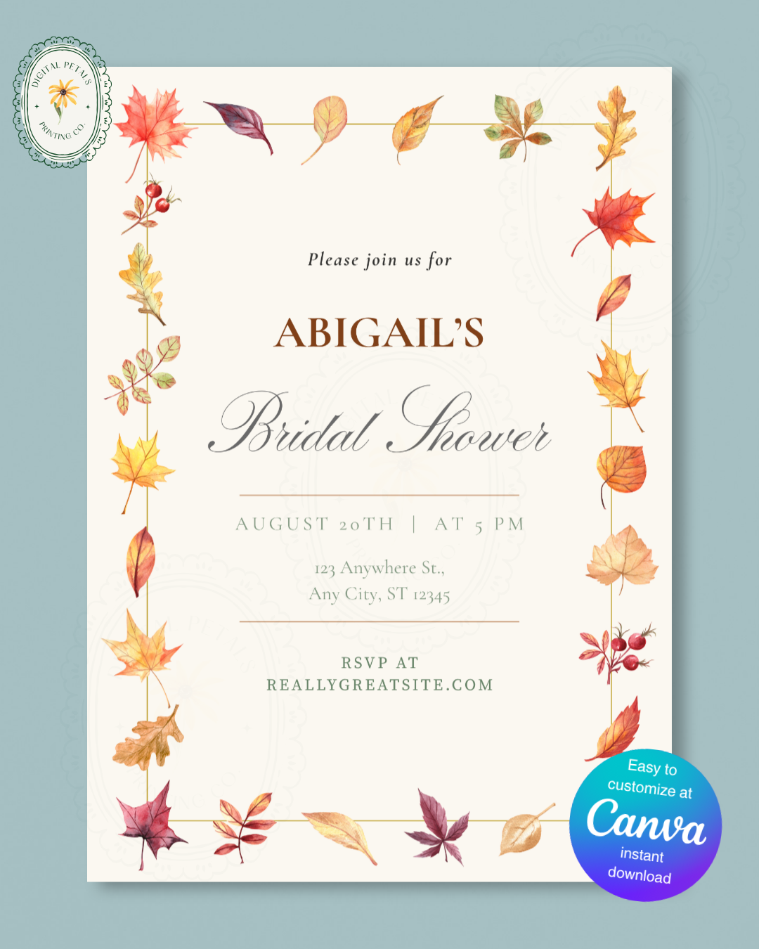 Bridal Shower Invitation Printable | Autumn Wildflower Boho Bridal Invite | Digital Download