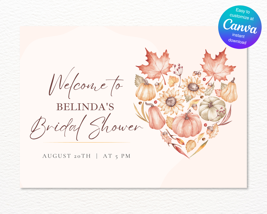 Leaves of Fall Bridal Shower Welcome Sign | Autumn Canva Template | Editable Digital Download