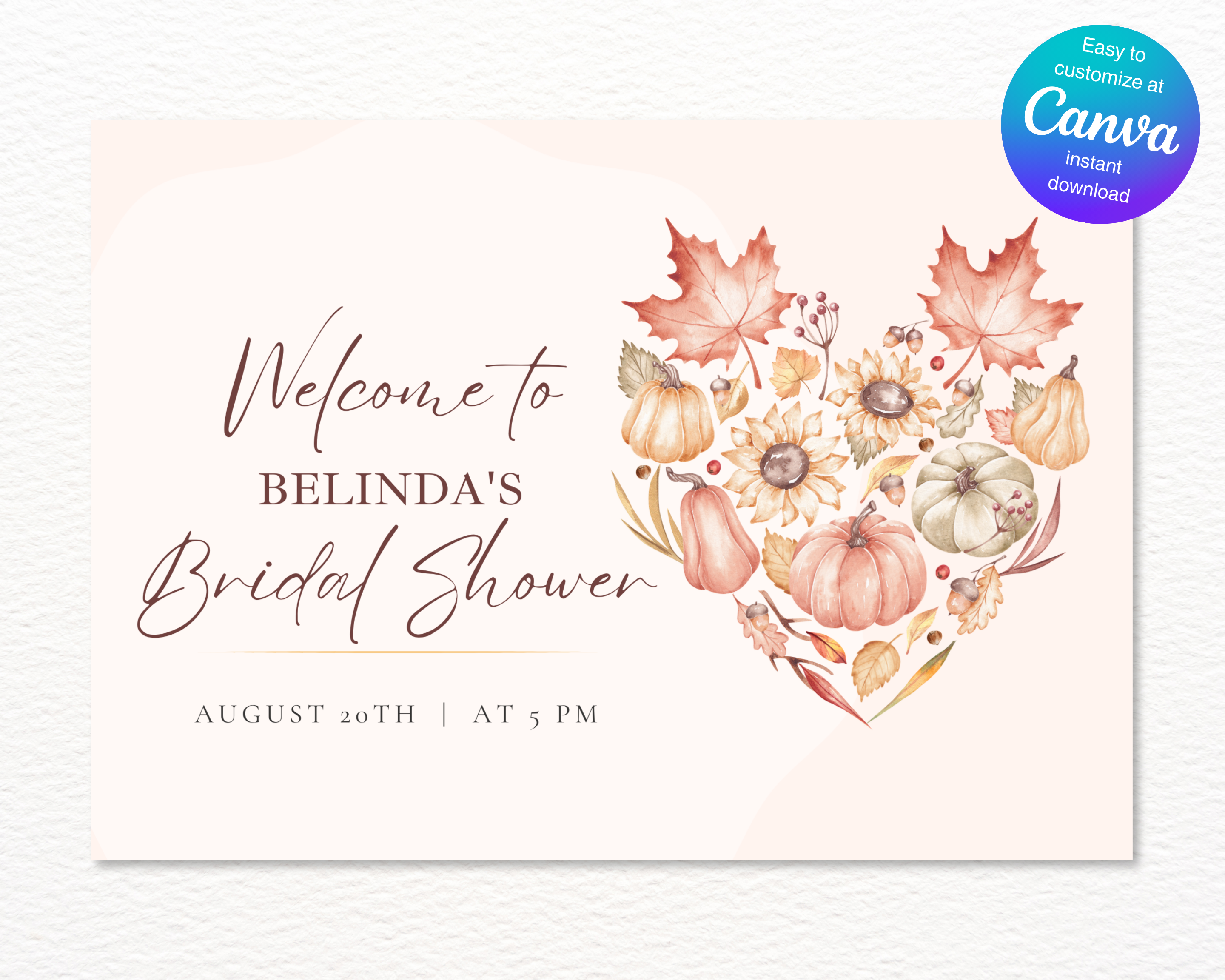Leaves of Fall Bridal Shower Welcome Sign | Autumn Canva Template | Editable Digital Download