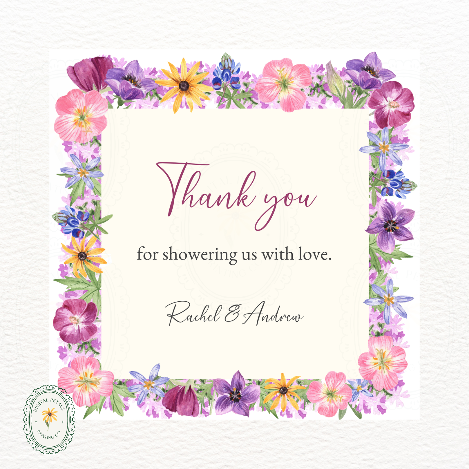 Wildflower Baby Shower Thank You Card Template | Editable Canva Digital Download