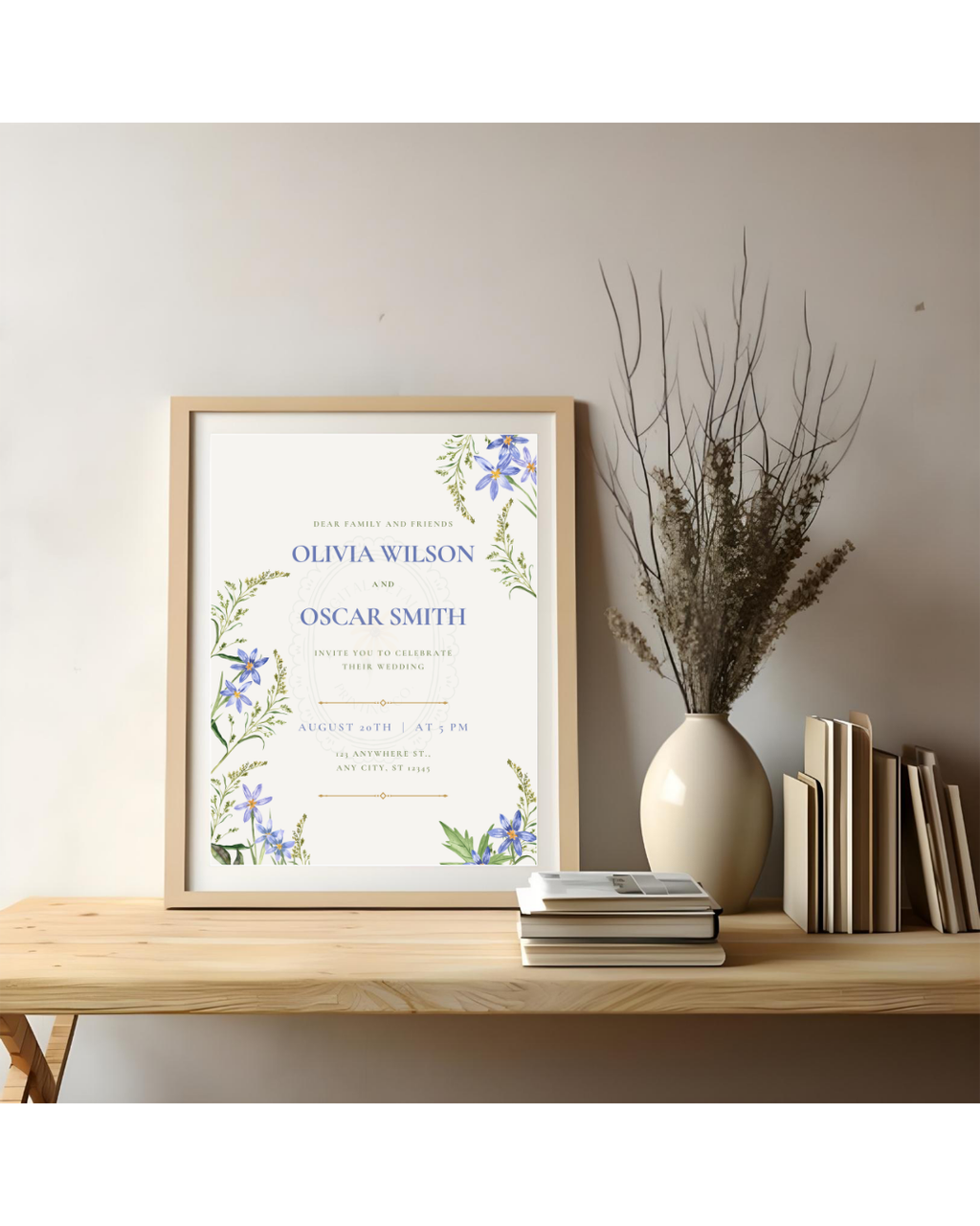 Blue Wildflower Wedding Invitation | Minimalist Printable Invite | Digital Download