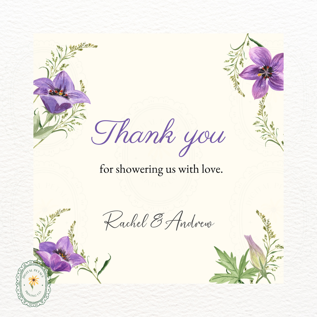 Violet & Periwinkle Wildflower Thank You Card Template | Editable Canva Digital Download