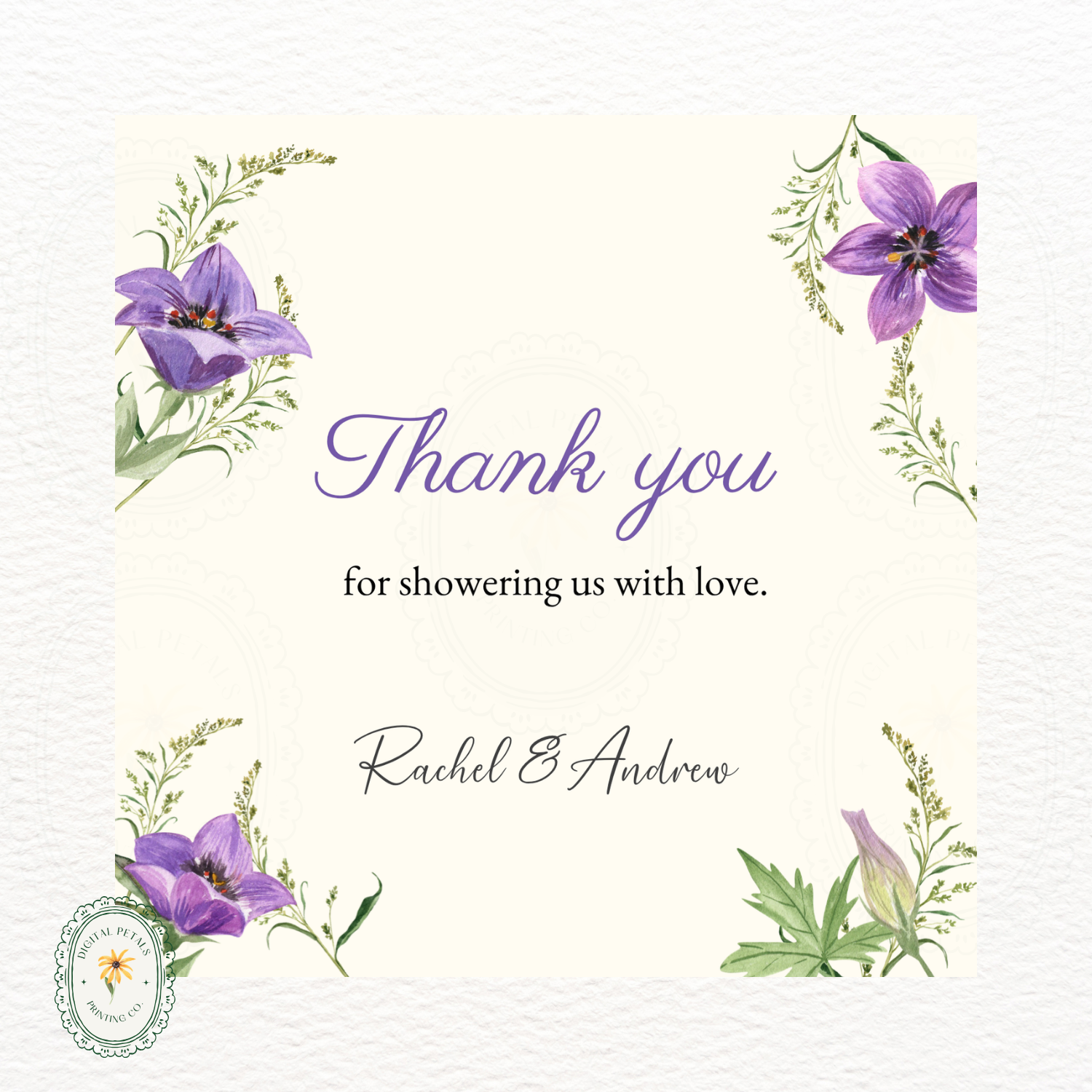 Violet & Periwinkle Wildflower Thank You Card Template | Editable Canva Digital Download
