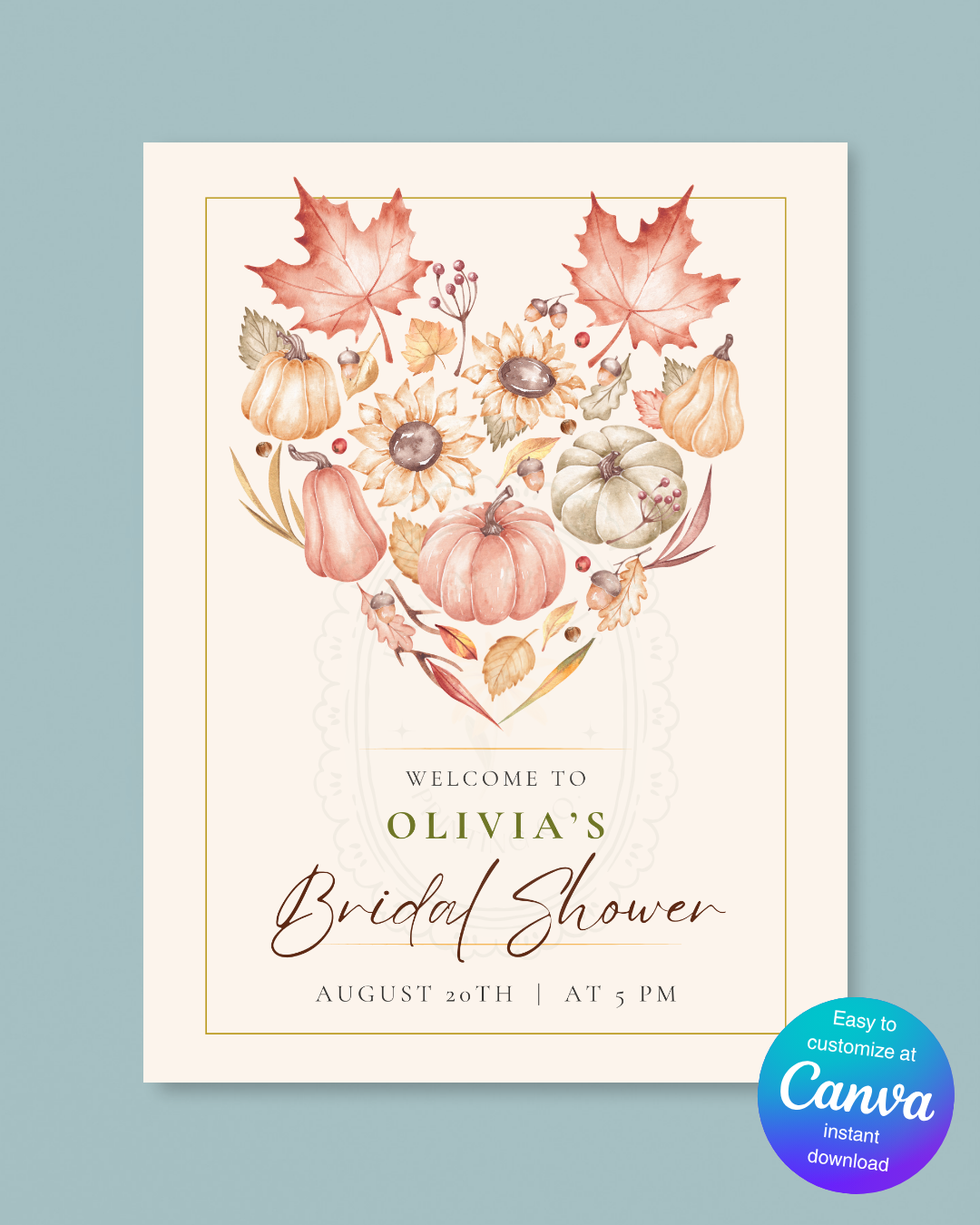 Burgundy Fall Leaves Watercolor Bridal Shower Welcome Sign Template | Editable Digital Download