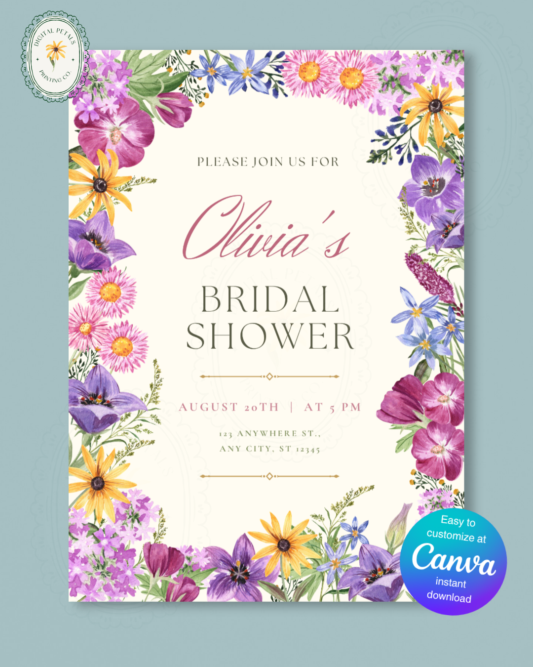 Boho Wildflower Bridal Shower Invitation | Printable Floral Invite | Digital Download