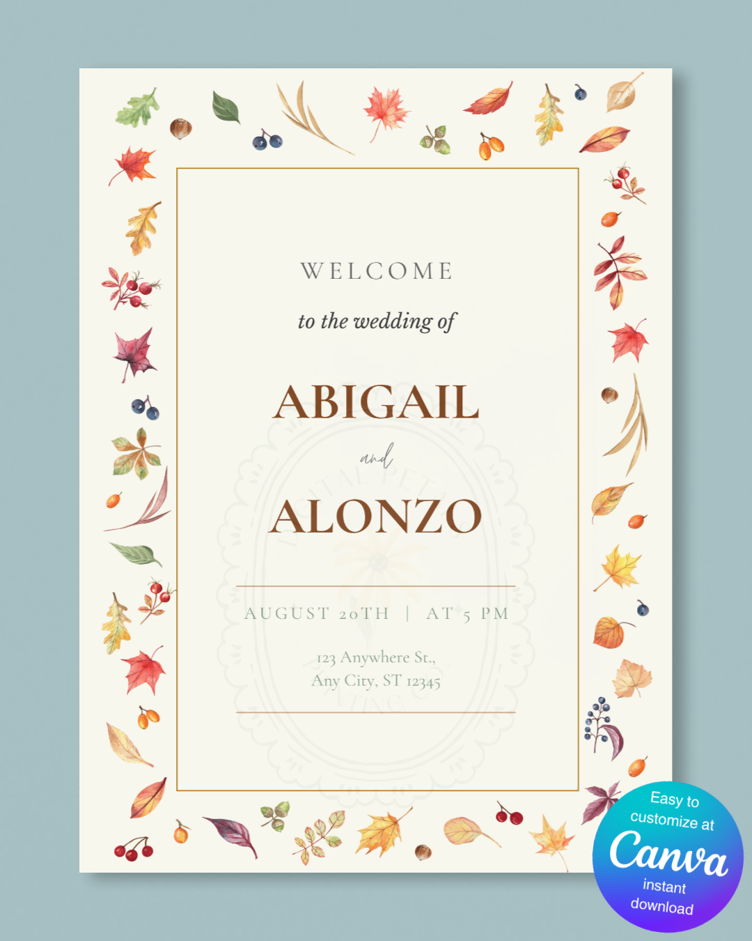 Fall Leaves Wedding Welcome Sign Template | Terracotta & Cream | Digital Download
