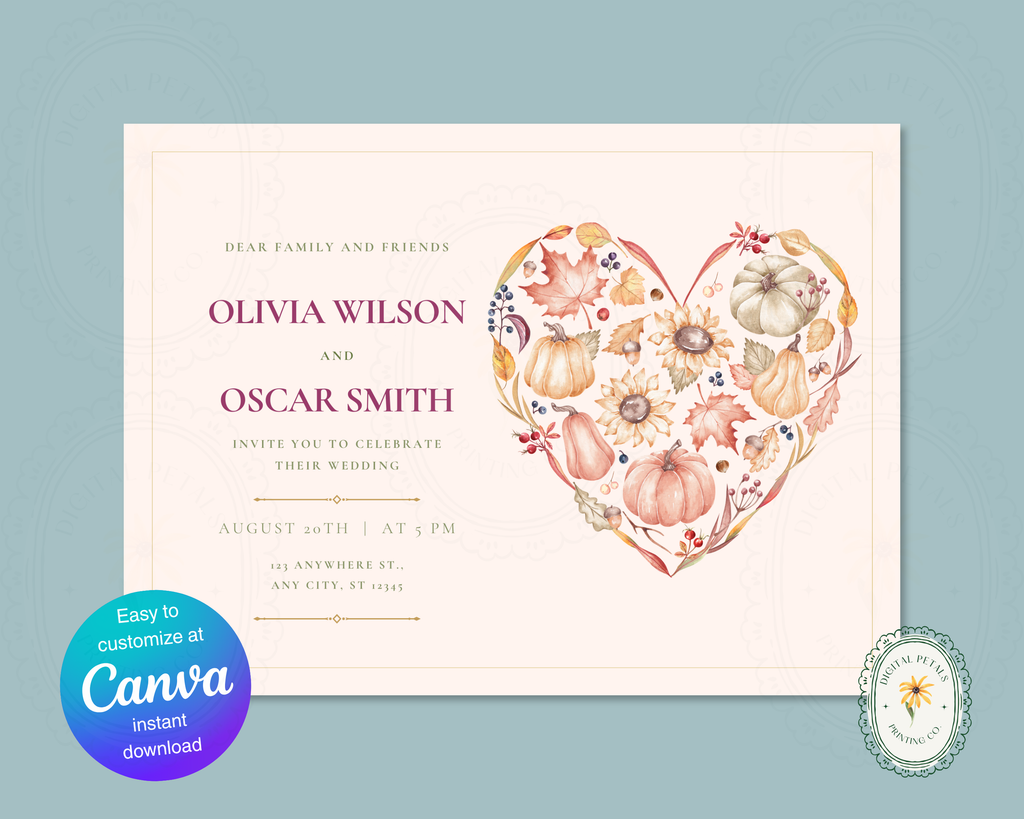 Autumn Wedding Landscape Invitation | Printable Landscape Template | Digital Download