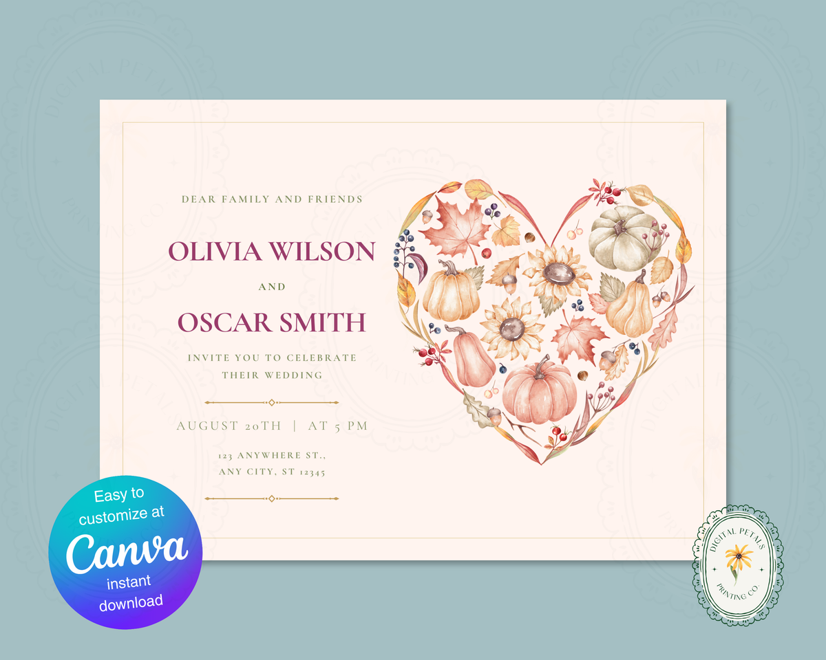 Autumn Wedding Landscape Invitation | Printable Landscape Template | Digital Download
