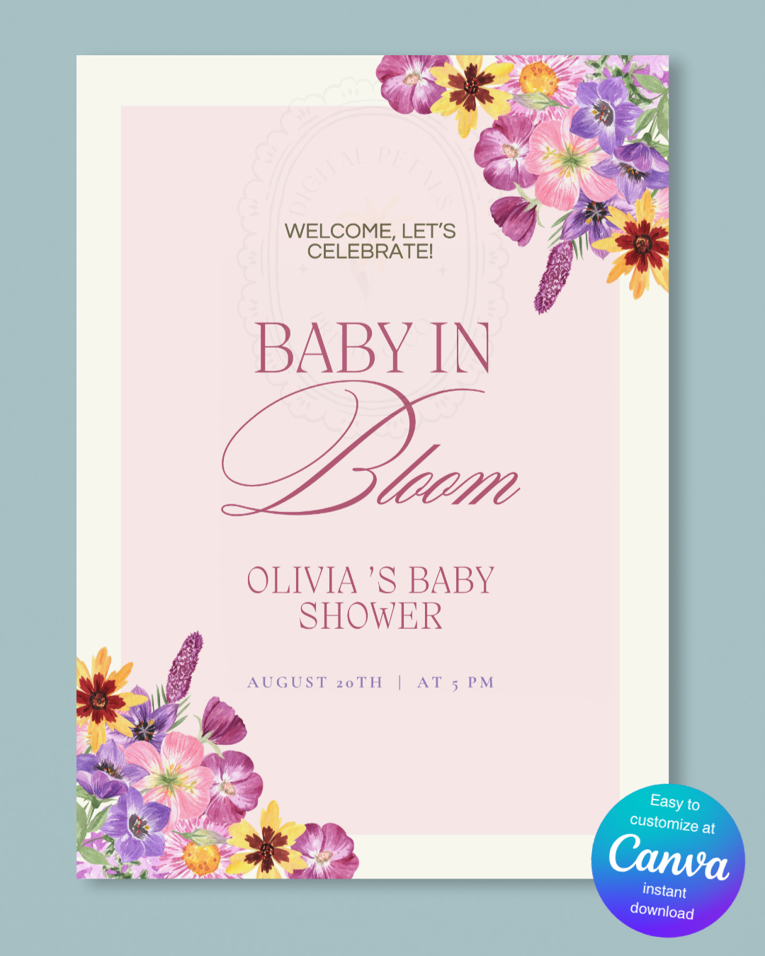Baby in Bloom Baby Shower Welcome Sign Template | Editable Canva Digital Download