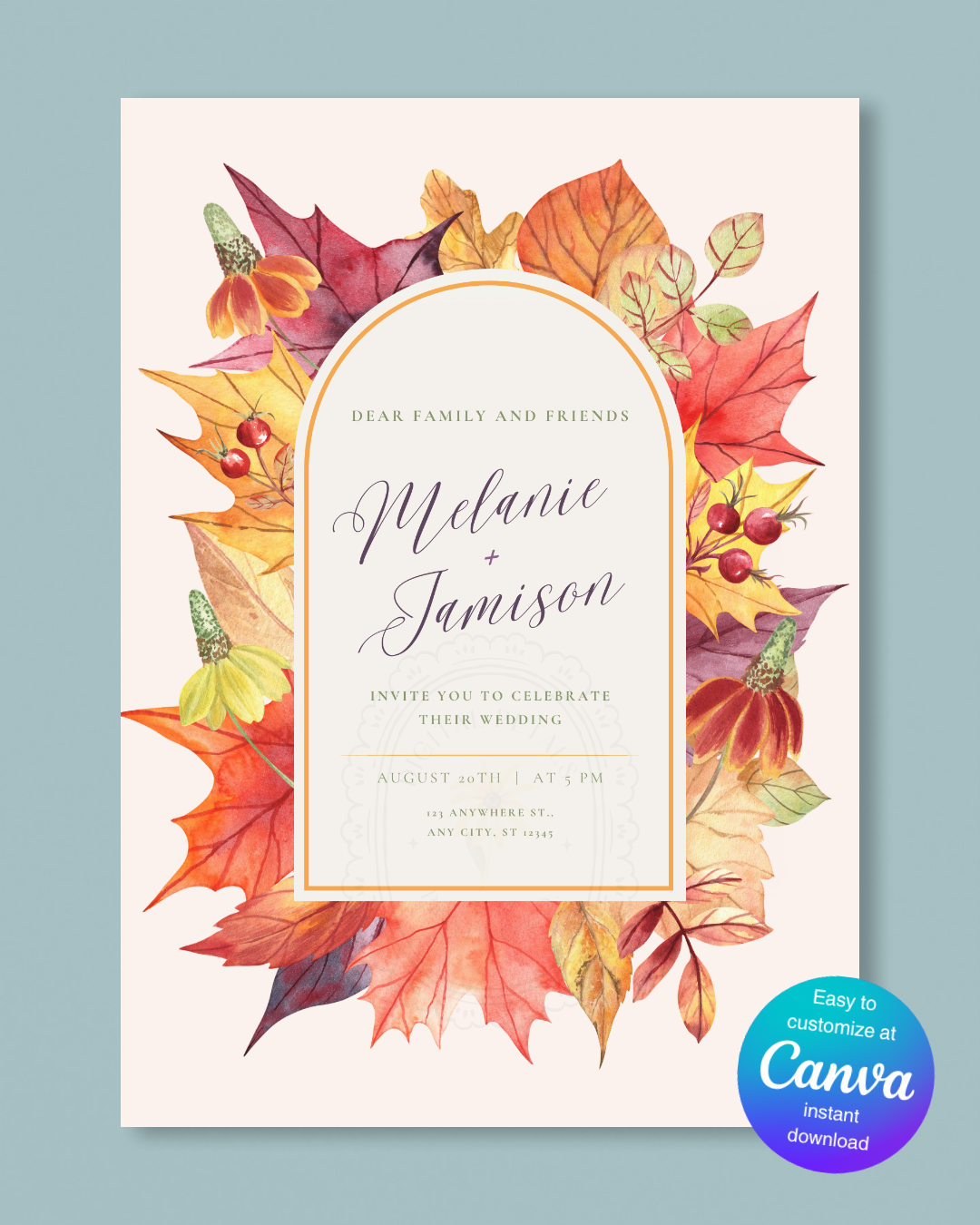 Fall Wedding Invitation Printable | Autumn Harvest Wildflower Boho Wedding Invite | Digital Download