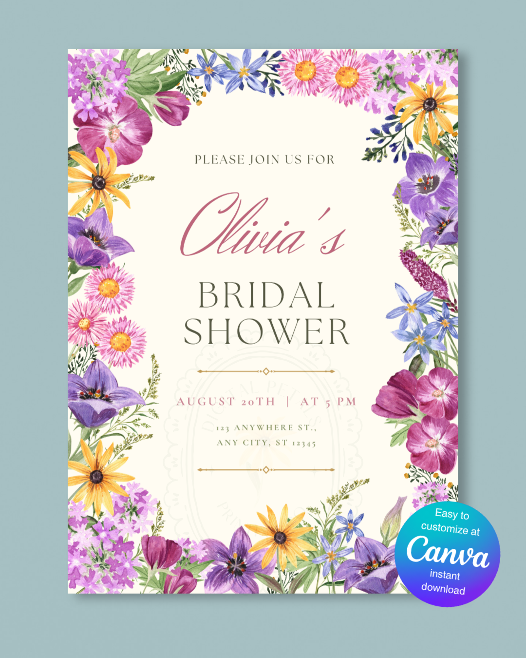 Boho Wildflower Bridal Shower Invitation | Printable Floral Invite | Digital Download