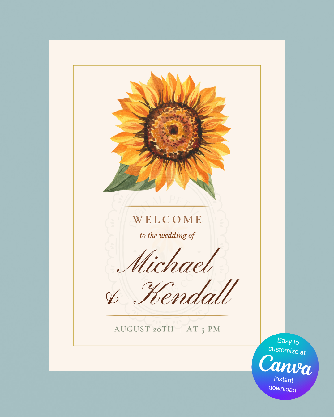 Sunflower Wedding Welcome Sign | Editable Canva Template | Instant Digital Download