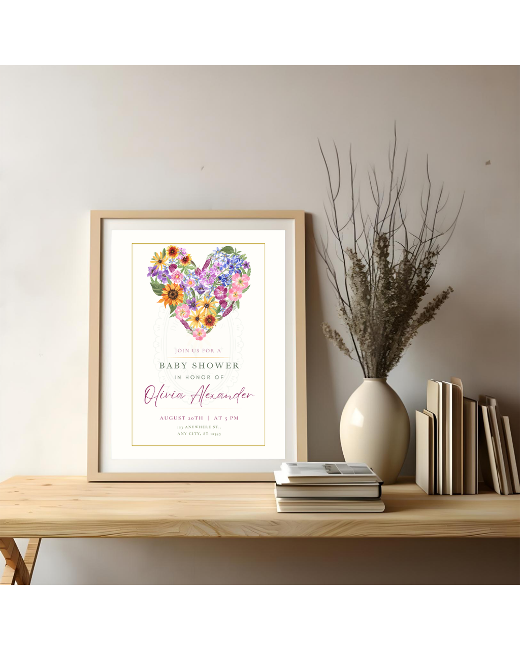 Wildflower Heart Baby Shower Invitation — Editable Digital Download Template