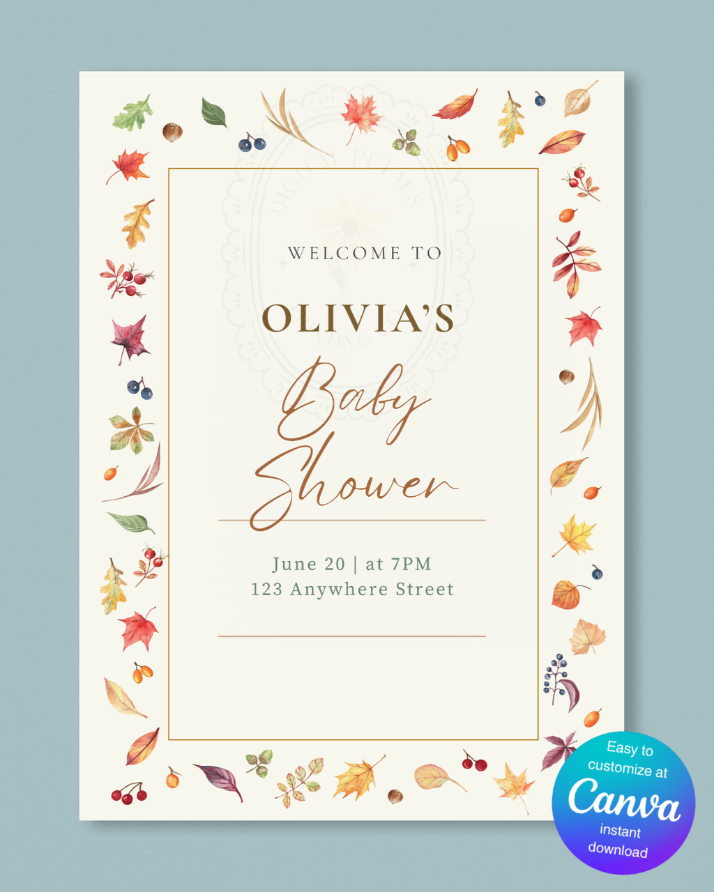 Terracotta & Cream Fall Leaves Baby Shower Welcome Sign | Editable Canva Template | Digital Download