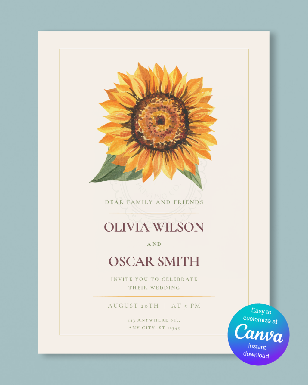 Terracotta & Rust Sunflower Wedding Invitation — Editable Digital Download Template