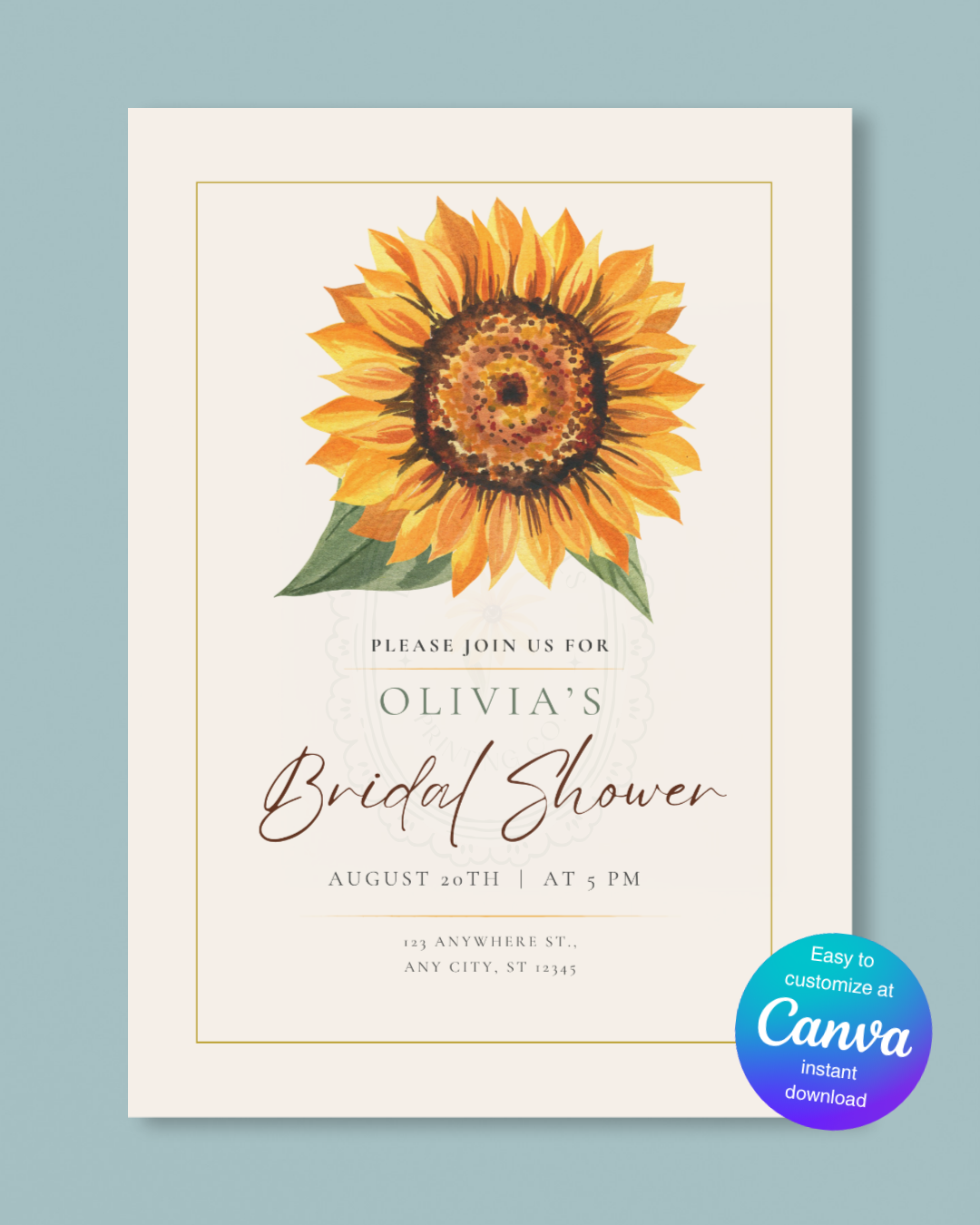 Terracotta & Rust Sunflower Bridal Shower Invitation — Editable Digital Download Template