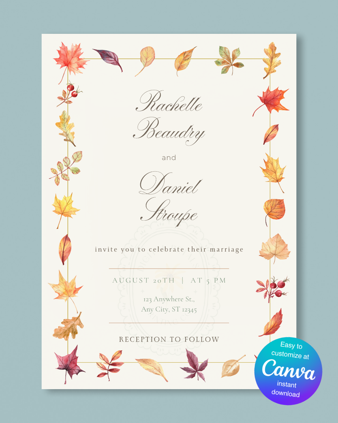 Fall Wedding Invitation Printable | Autumn Wildflower Boho Wedding Invite | Digital Download