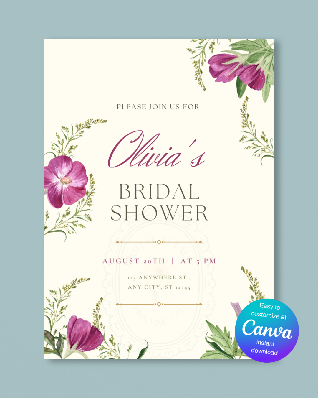 Lavender & Lilac Wildflower Bridal Shower Invitation | Minimalist Printable Invite | Digital Download