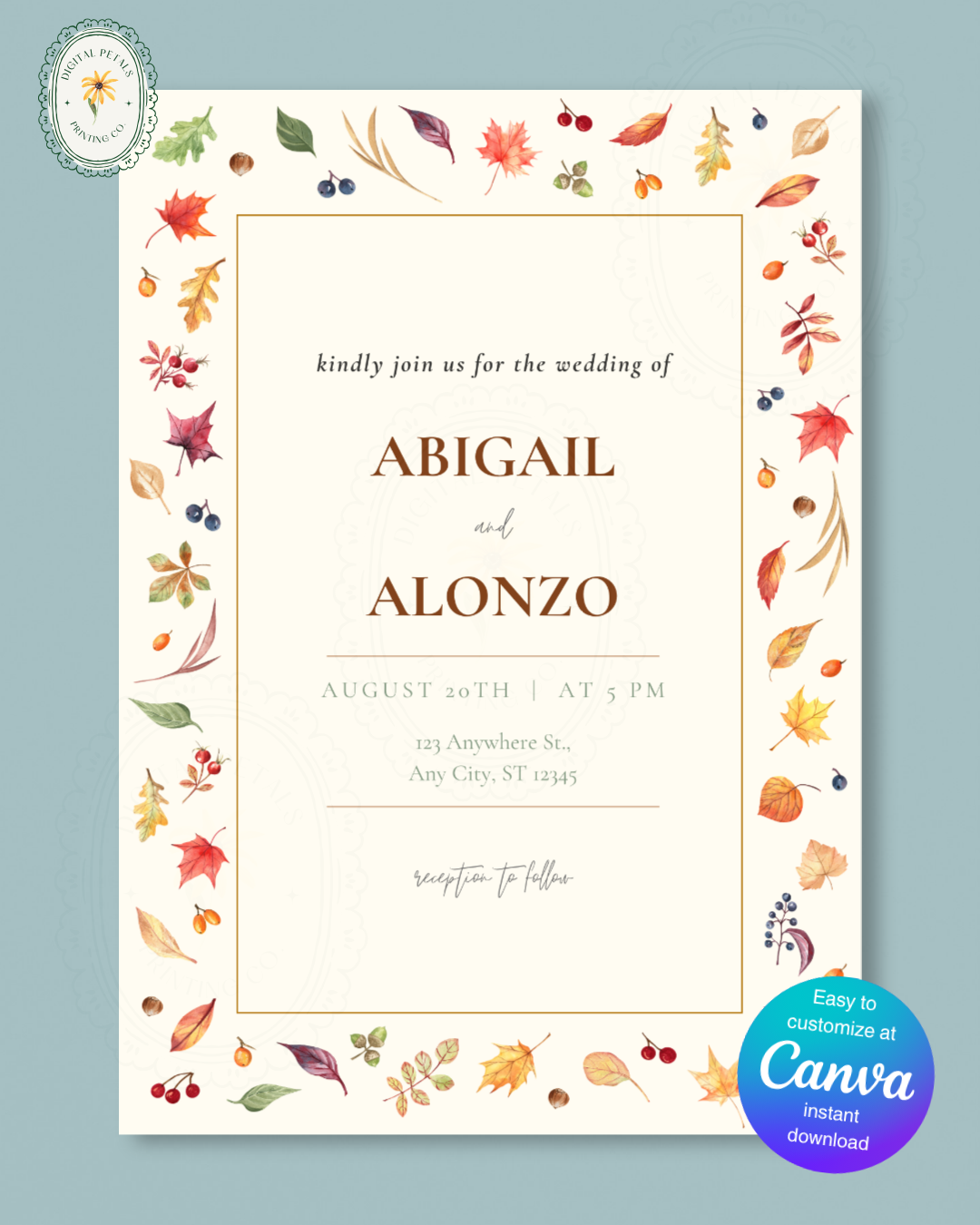 Fall Leaves Wedding Invitation Template | Terracotta & Cream | Digital Download